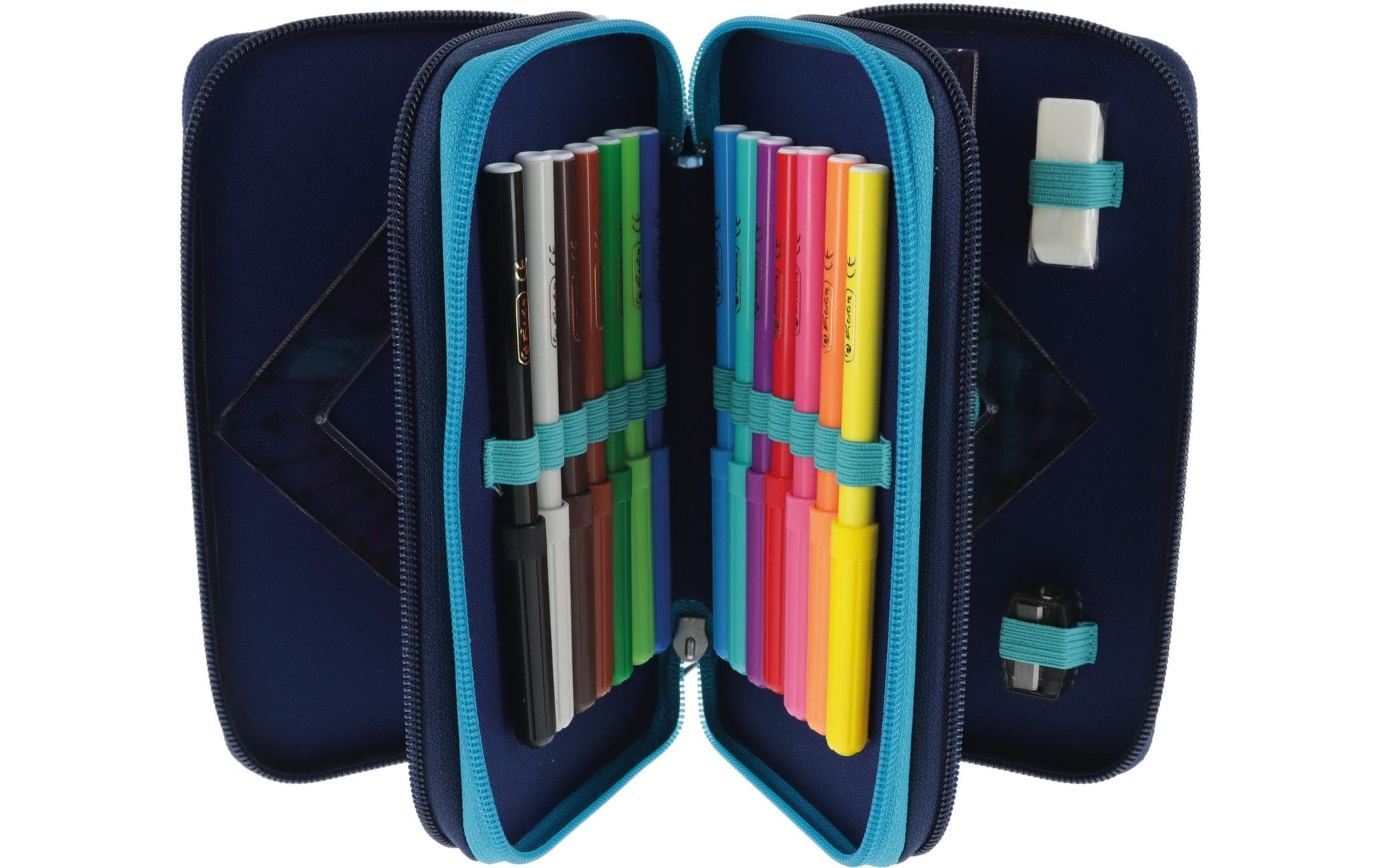Herlitz TriCase Deep Ocean – Schüleretui, 3 Klappen, gefüllt (31-teilig), rosa, Polyester, 19 × 11,5 × 7 cm
