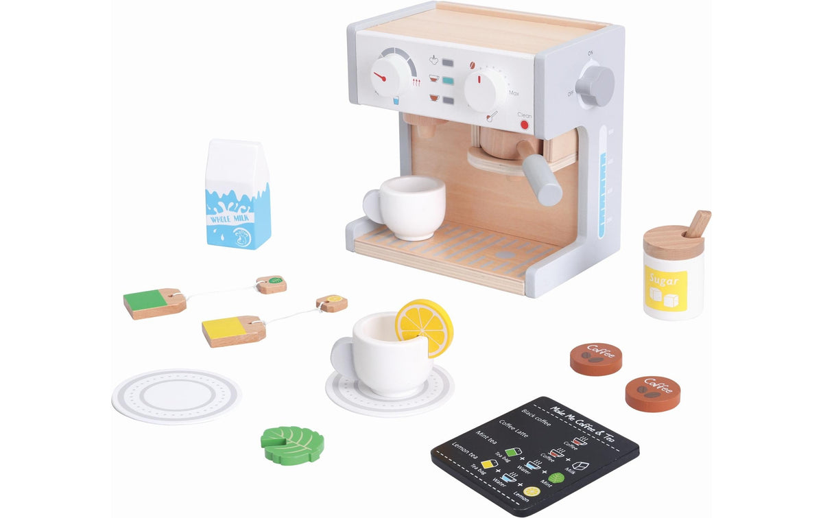 Spielba Holzspielwaren Spielzeug-Kaffeemaschine – 12×18×17 cm – ab 3 Jahren – Holz, mehrfarbig