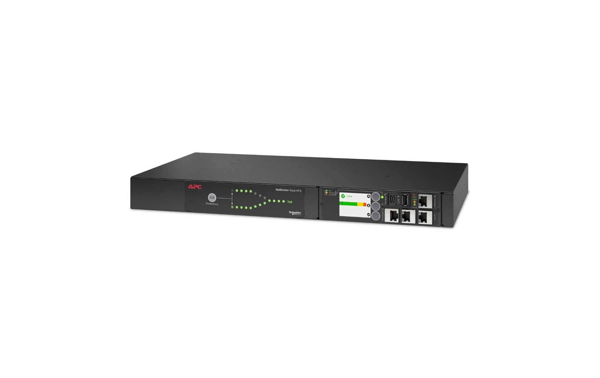 APC Rack-ATS – 230 V, 10 A, C14 IN, 12× C13 OUT, 1U – Schwarz