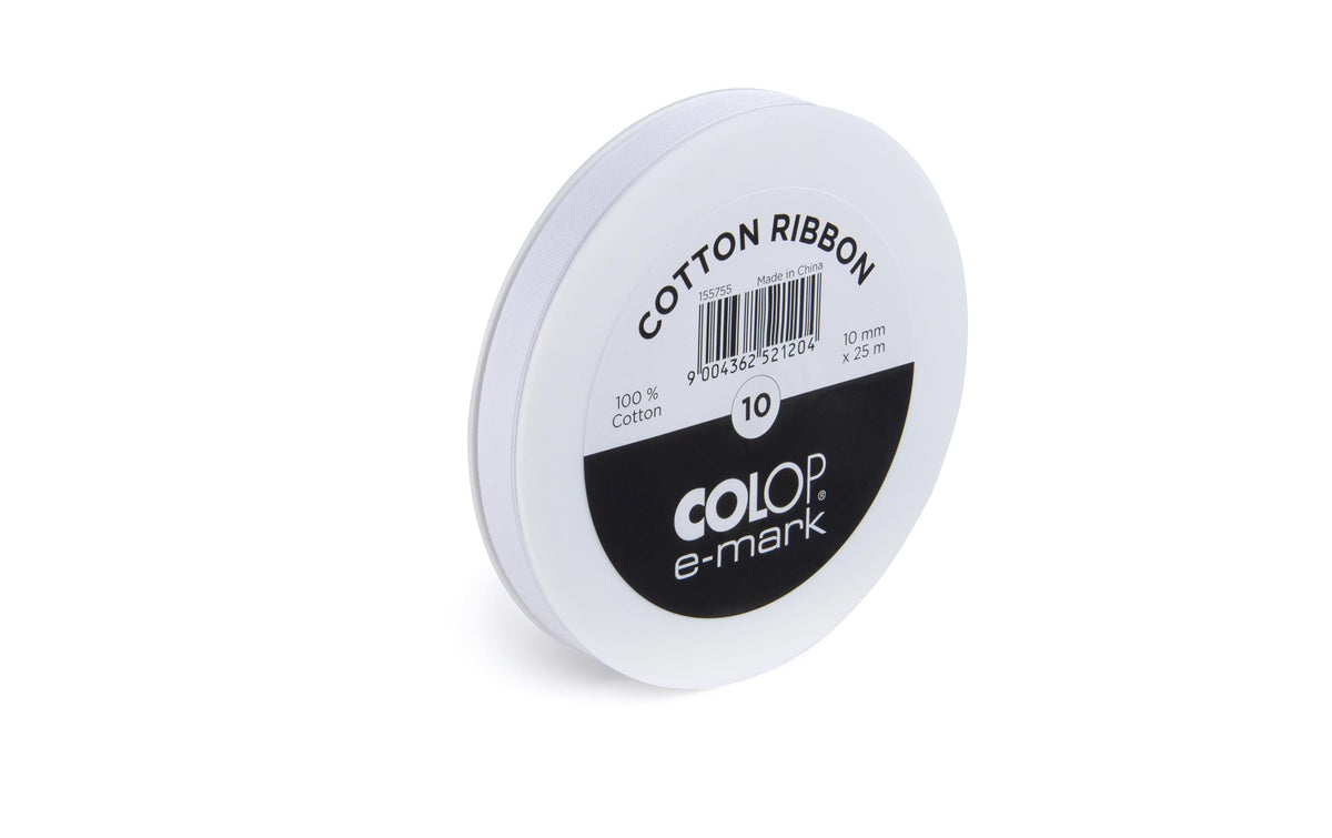 Colop Geschenkband, E-mark Go, Baumwolle, Weiss, 10 mm × 25 m, 1 Stk. – für E-mark