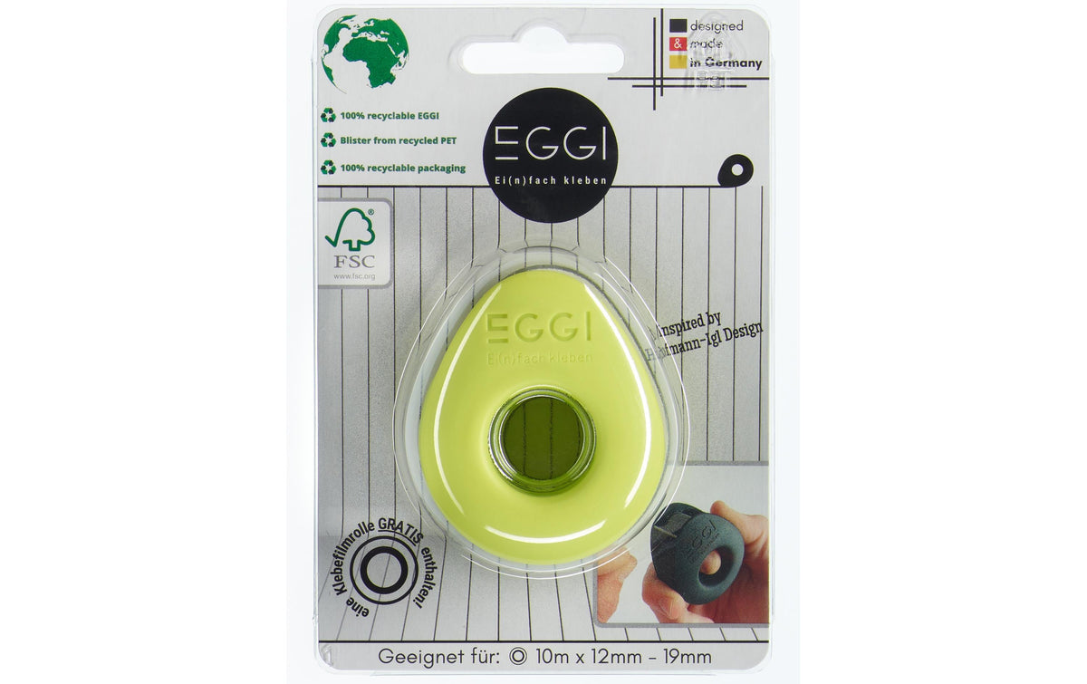 Eggi Handabroller – für Klebeband bis 19 mm × 10 m, Kunststoff (recycelt), Gelbgrün