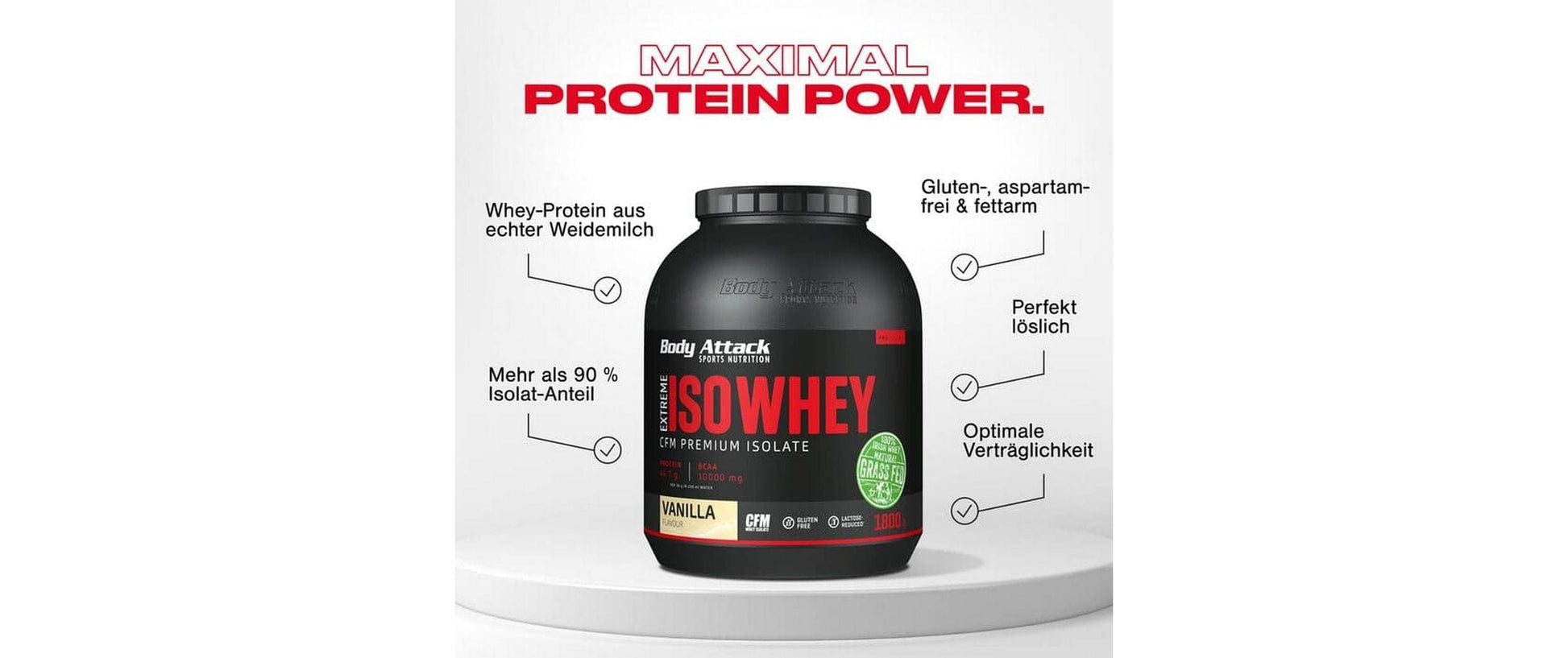 Body Attack Iso Whey Protein Erdbeere – glutenfrei – 1,8 kg