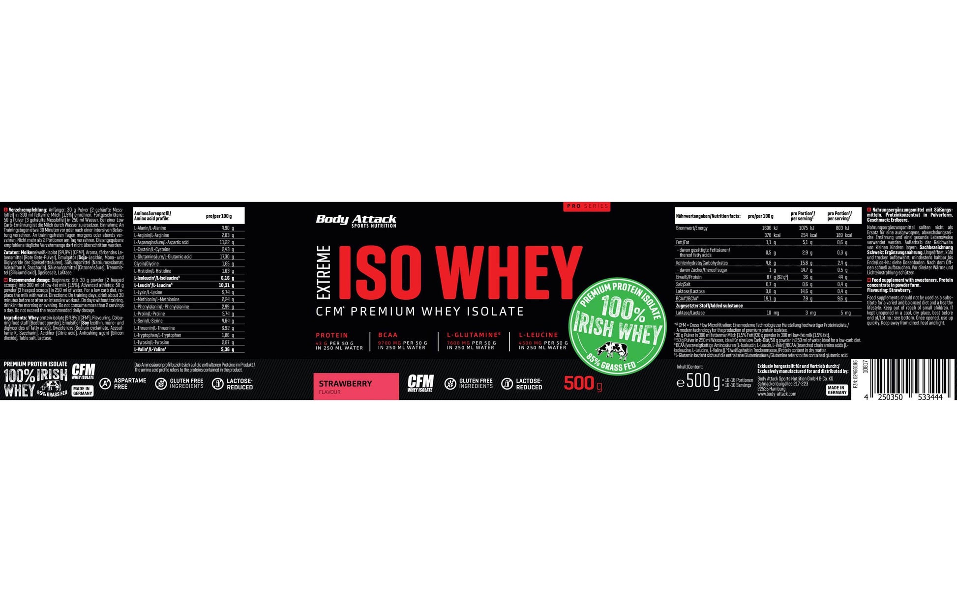 Body Attack Iso Whey Protein Erdbeere – glutenfrei – 1,8 kg