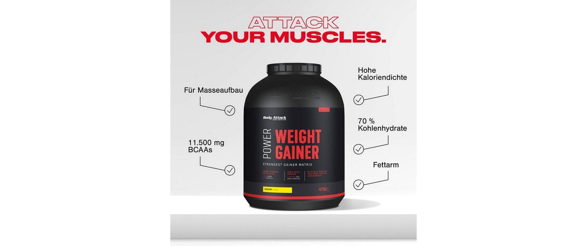 Body Attack Weight Gainer Pulver Schokolade – glutenfrei – 1,5 kg