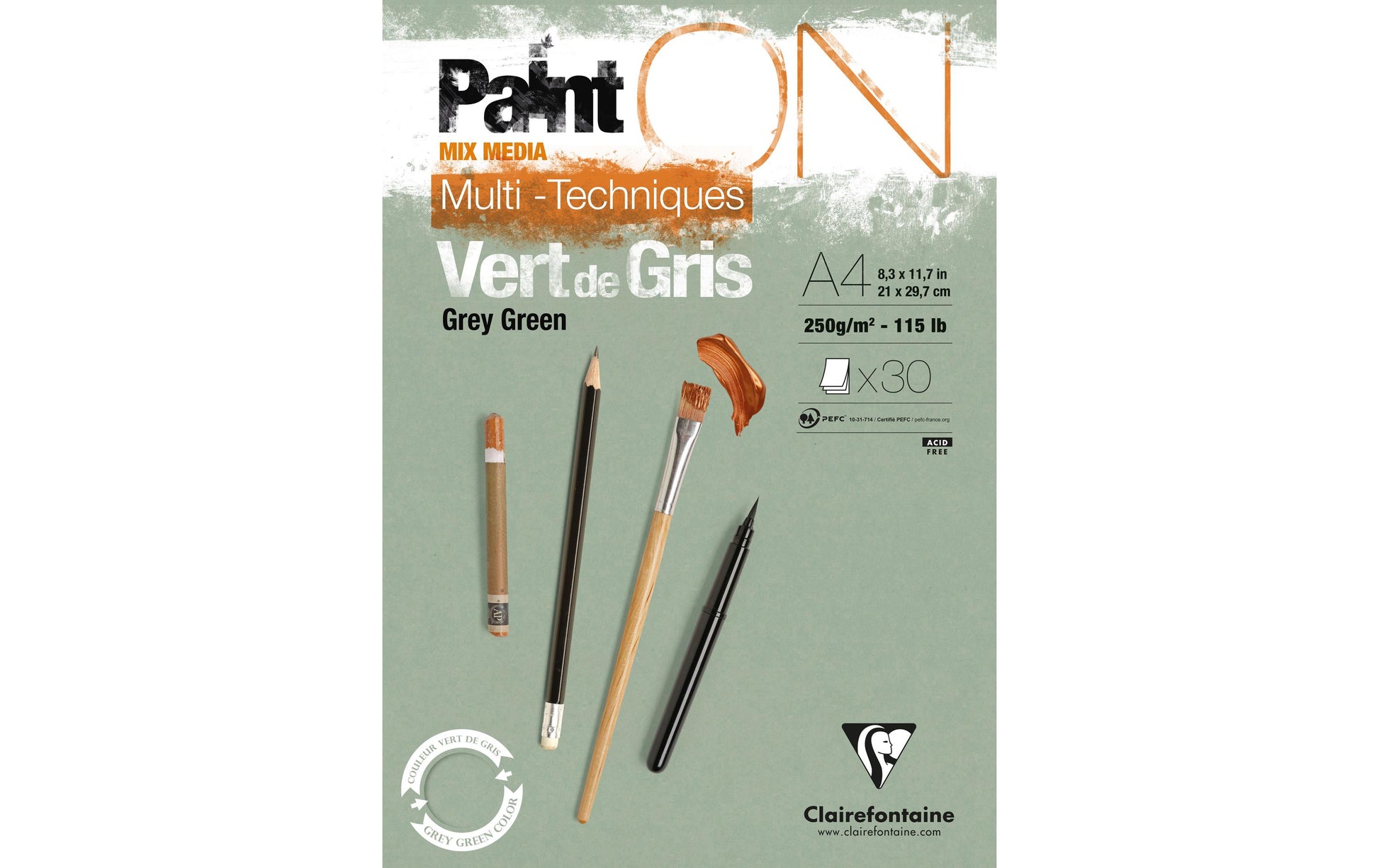 Clairefontaine PaintON Malblock – A4 – 250 g/m² – grüngrau