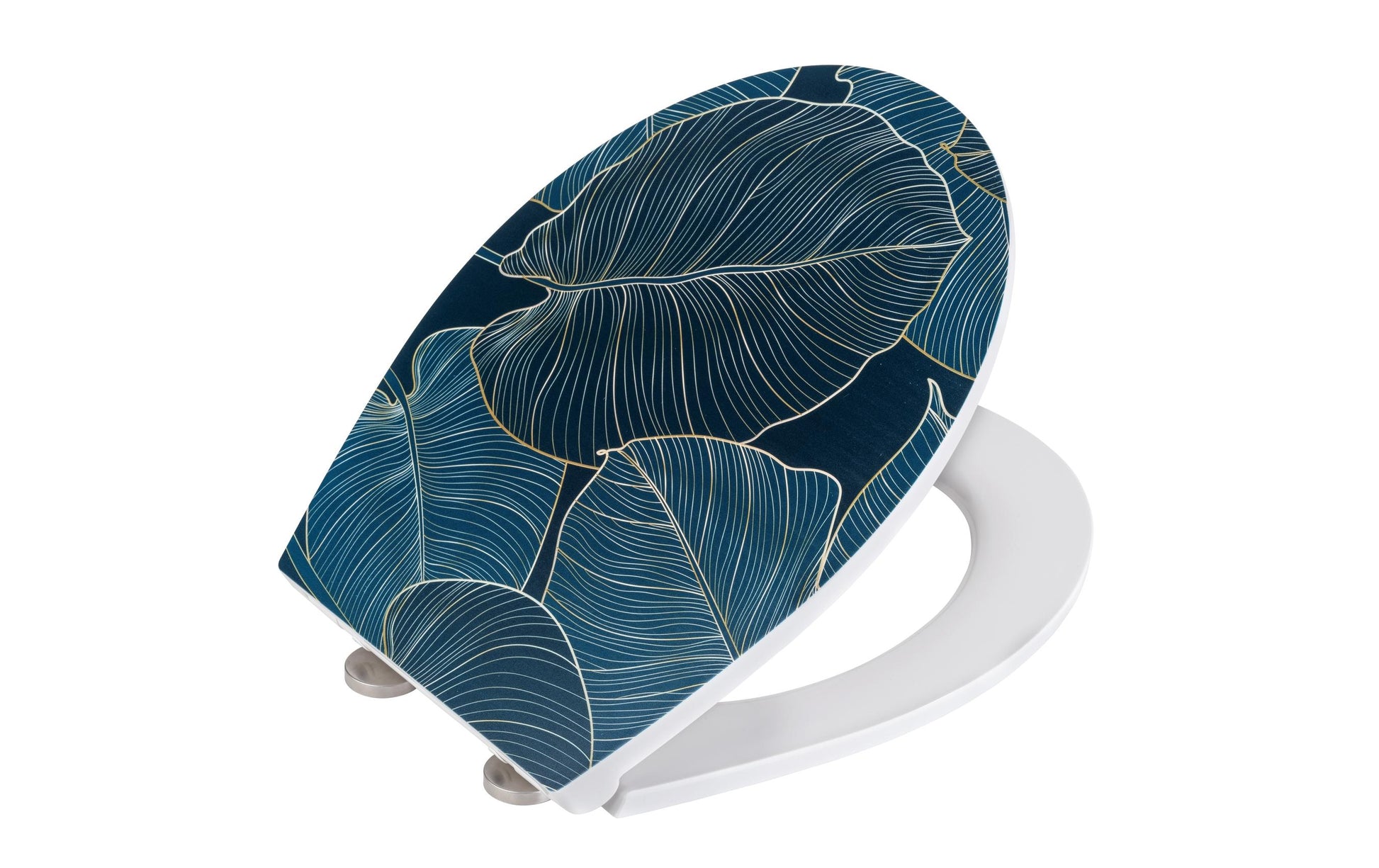 WENKO Big Leaves – WC-Sitz – Duroplast, Blau, Grün, mit Deckel, Soft-Close, 38 × 44,5 cm