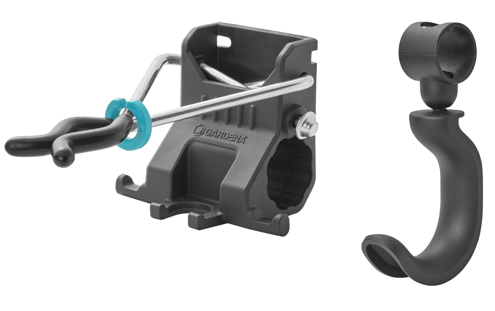 Gardena Halterung – Set Einzelhalter & Einzelhaken, grau/türkis, B 73 × H 135 × T 96 mm, für Universal