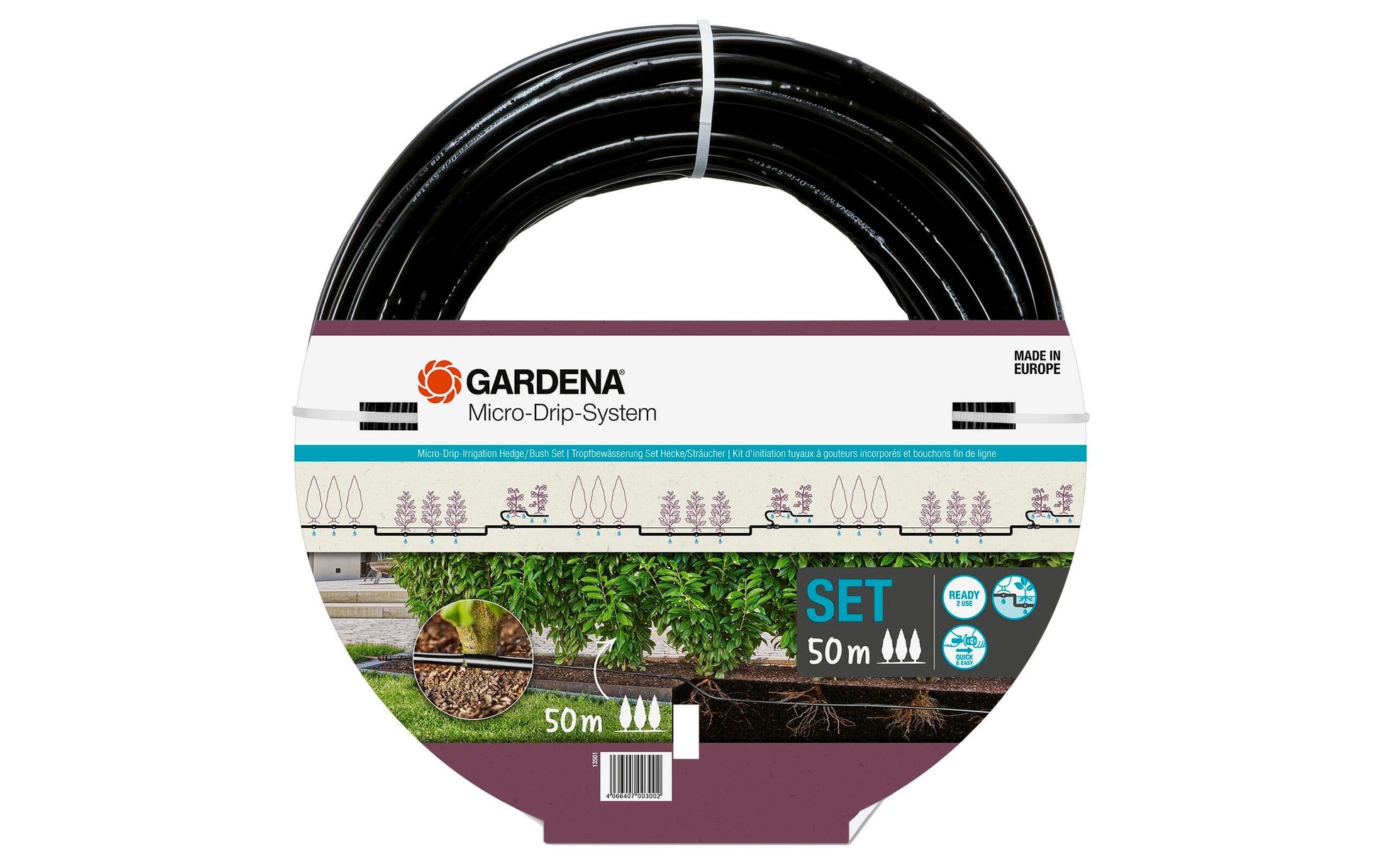 Gardena Micro-Drip-System 13501-20 – 50 m Schlauch, Kunststoff, schwarz, mit Druckregler