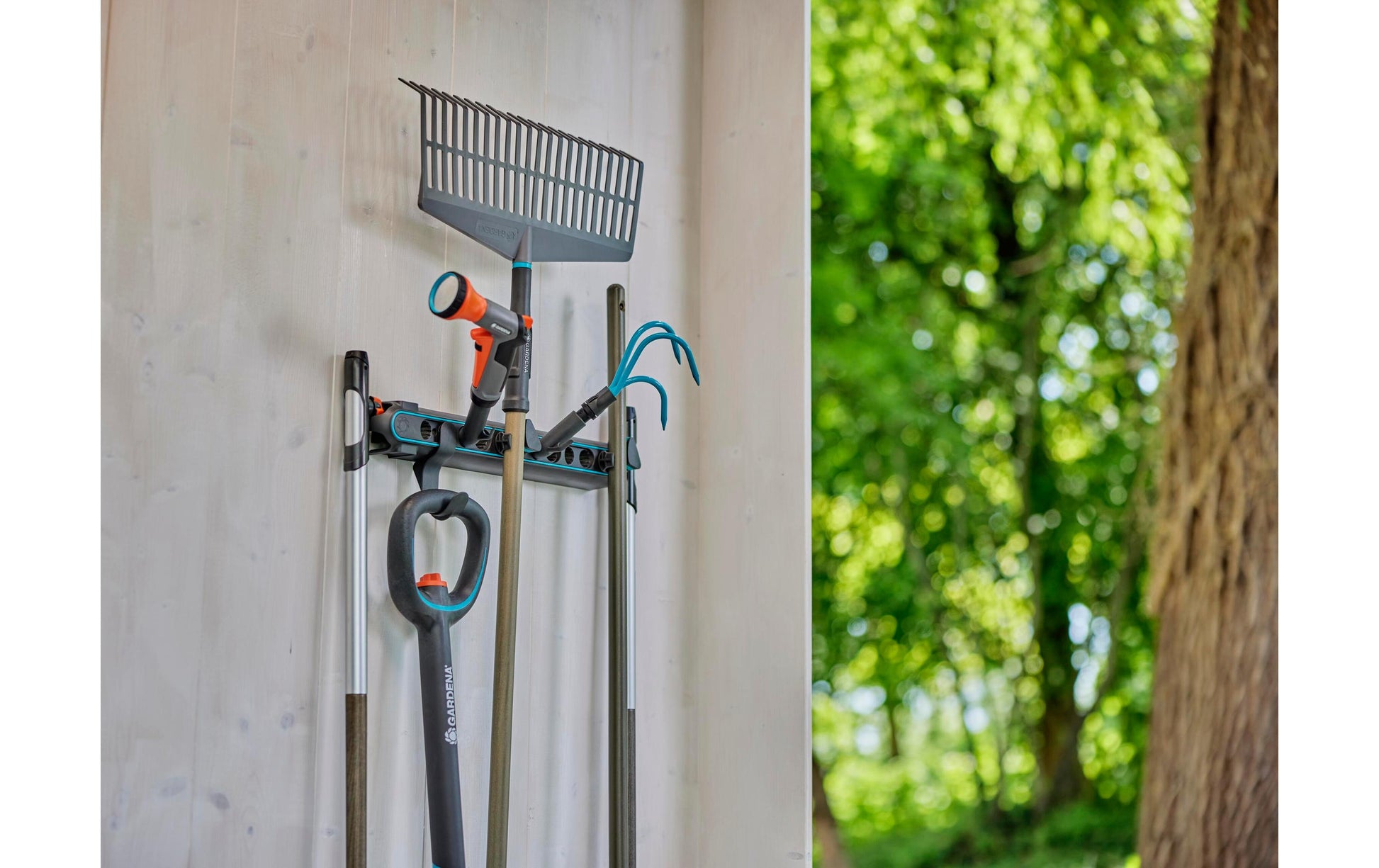 Gardena Stielhalter – grau/türkis, Kunststoff/Gummi, B 65 × H 50 × T 85 mm, für universal