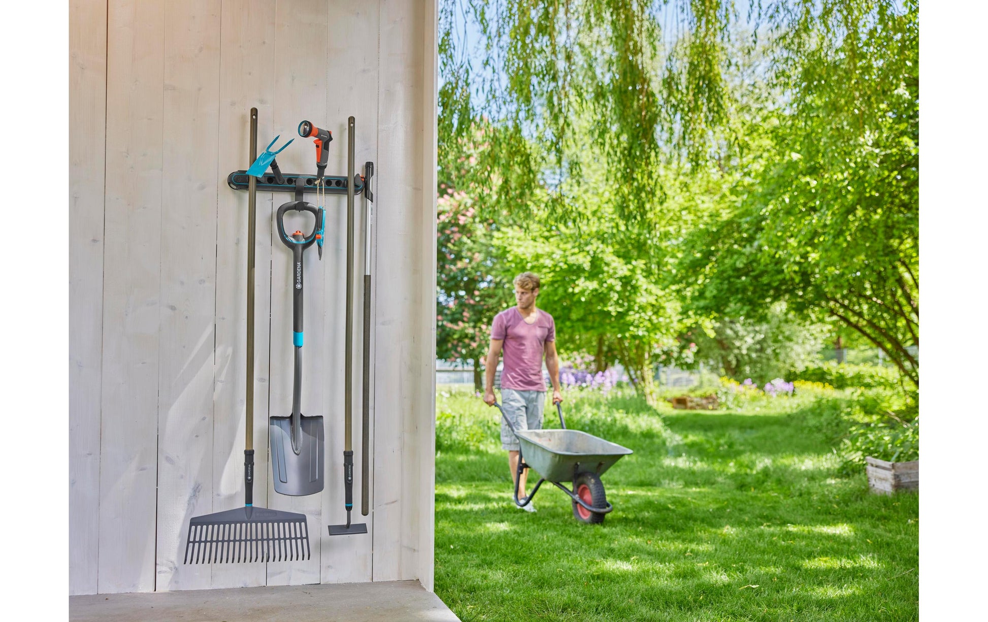 Gardena Stielhalter – grau/türkis, Kunststoff/Gummi, B 65 × H 50 × T 85 mm, für universal