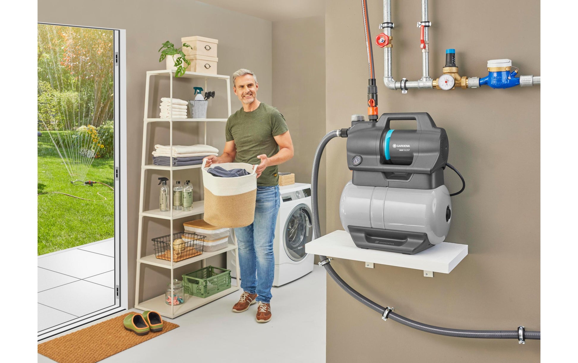 Gardena 3800 Silent Hauswasserwerk – 600 W – Max. Förderhöhe 39 m, Fördermenge 3.800 l/h, 3,9 bar