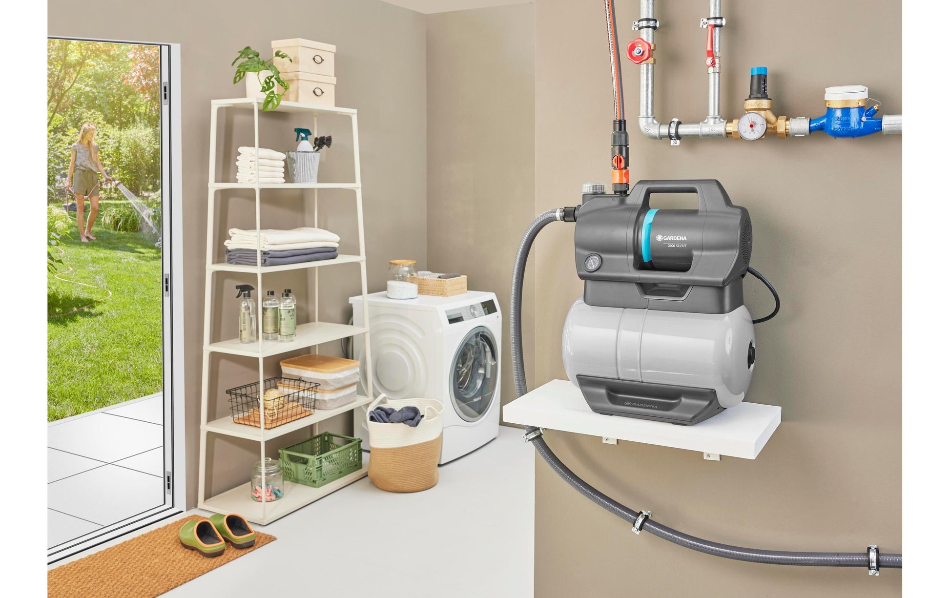 Gardena 3800 Silent Hauswasserwerk – 600 W – Max. Förderhöhe 39 m, Fördermenge 3.800 l/h, 3,9 bar