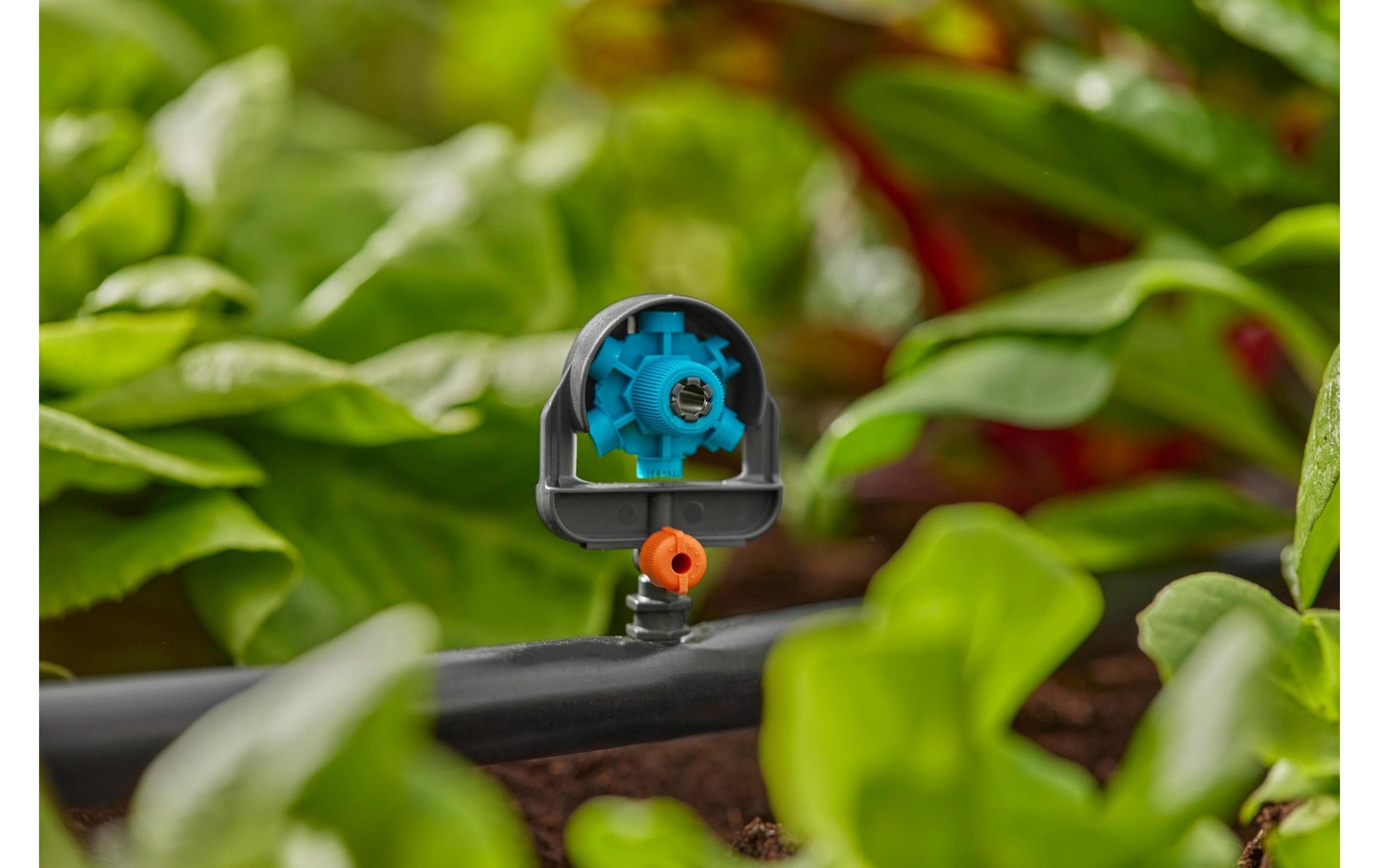 Gardena 6-in-1 Sprühdüse – 34 mm, Kunststoff, Grau/Türkis/Orange, Endzeilenmontage, für Micro-Drip-System