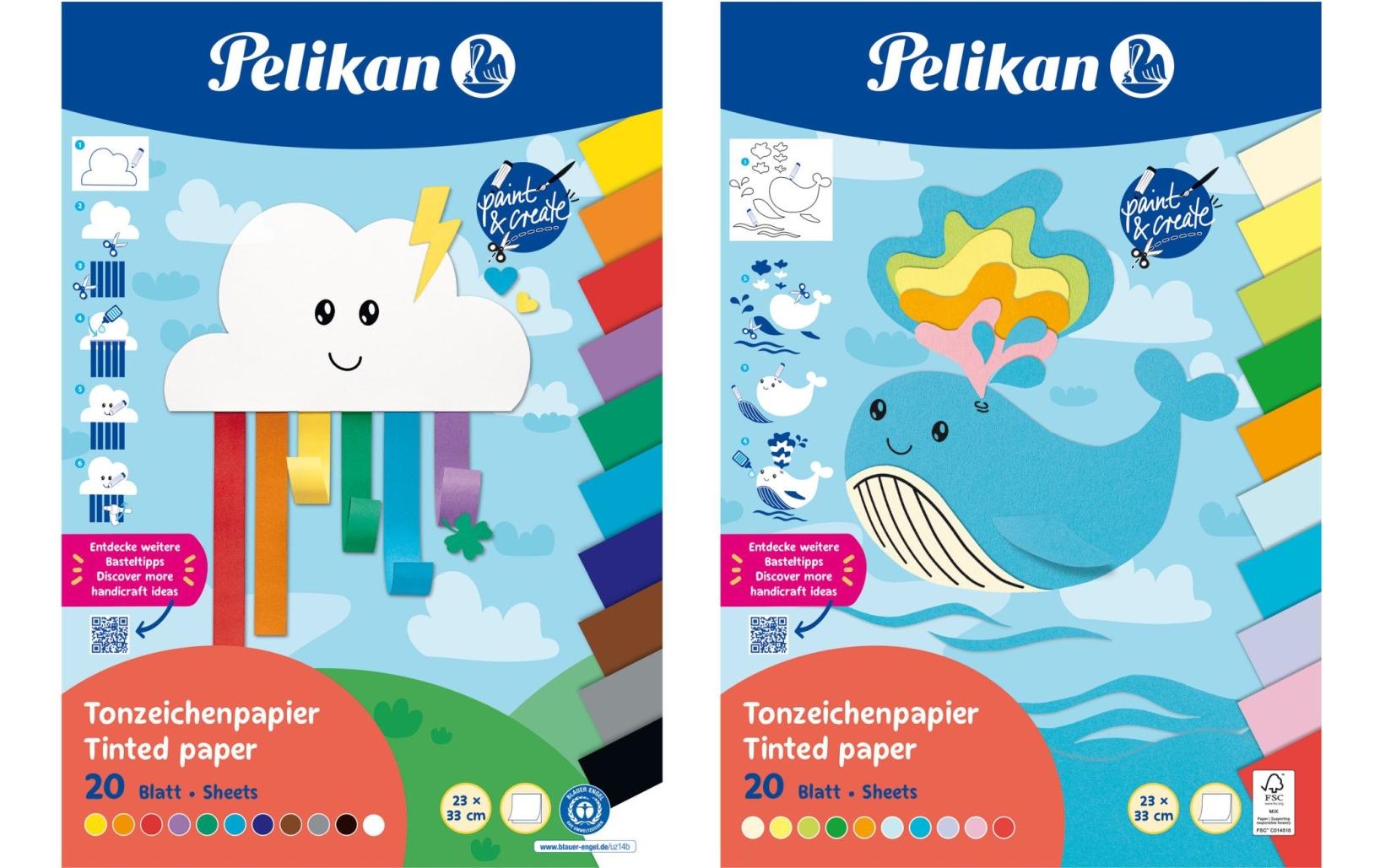 Pelikan Tonzeichenpapier – 23 × 33 cm, 120 g/m², farbig sortiert, geleimt, 20 Blatt