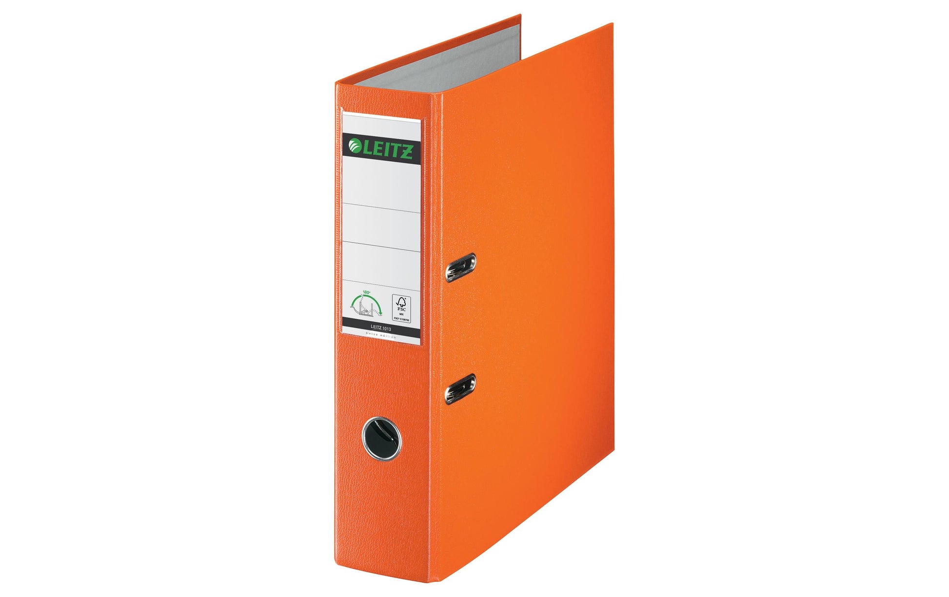 Leitz Ordner – A4 hoch – 2-Ring Hebelmechanik, Rücken 80 mm – orange, Karton, mit Niederhalter, FSC