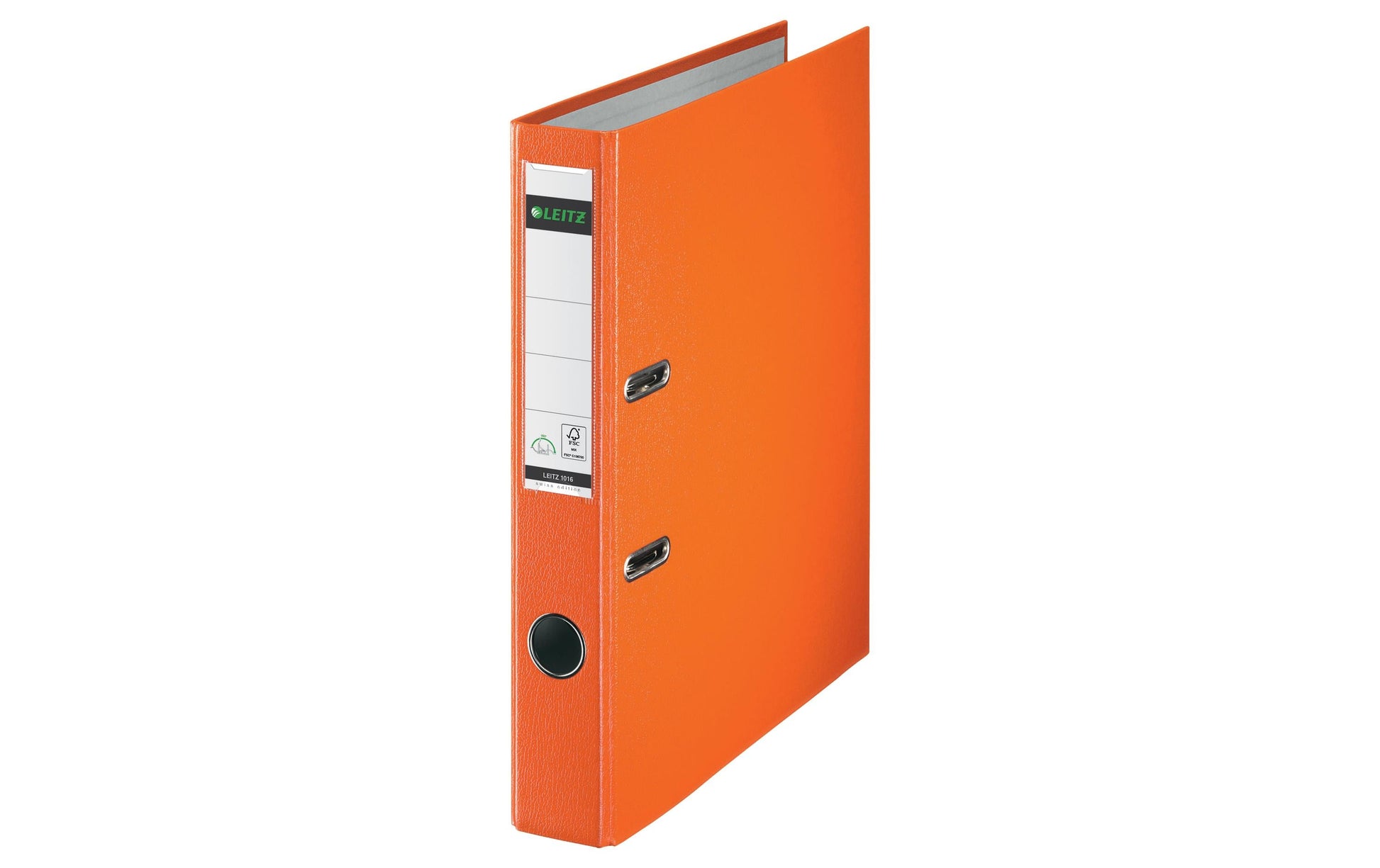Leitz Ordner – A4 hoch – 2-Ring Hebelmechanik, Rücken 52 mm – orange, mit Niederhalter, mit Griffloch, FSC