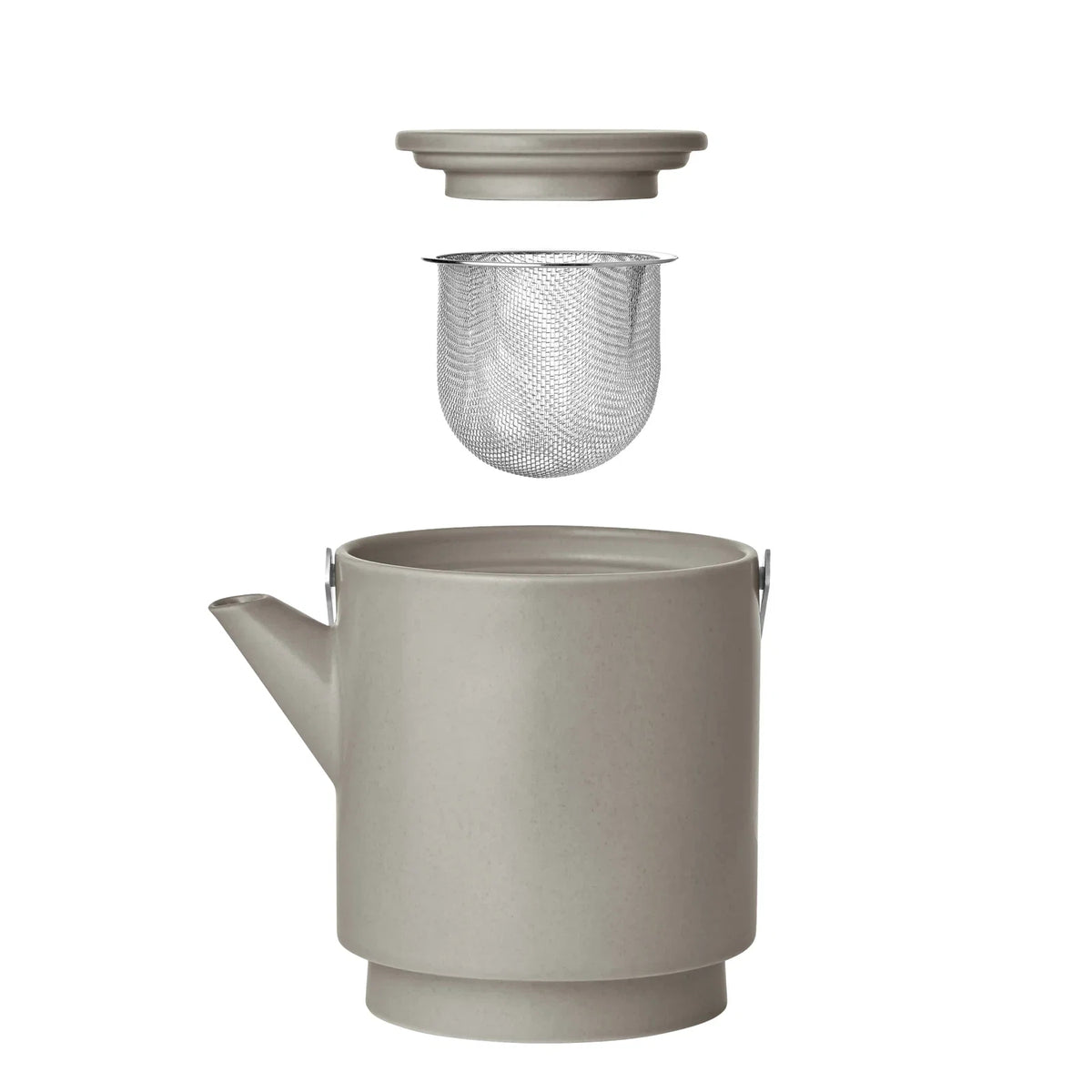 Blomus Teekanne MAKOTO – 1 l, 12,5 × 16,5 × 20,5 cm, Steingut/Metall, Grau, mit Teefilter, spülmaschinenfest