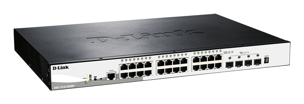 D-Link DGS-1510-28XMP – Verwalteter L2/L3 Switch – 24× 1G, 4× SFP+, PoE+, PoE-Budget 370 W, 19", 1U