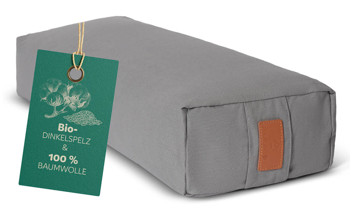 DoYourYoga Paravati Yogabolster Rechteck – 22 × 67 × 13 cm, Baumwolle, mit Dinkelspelz, Grau