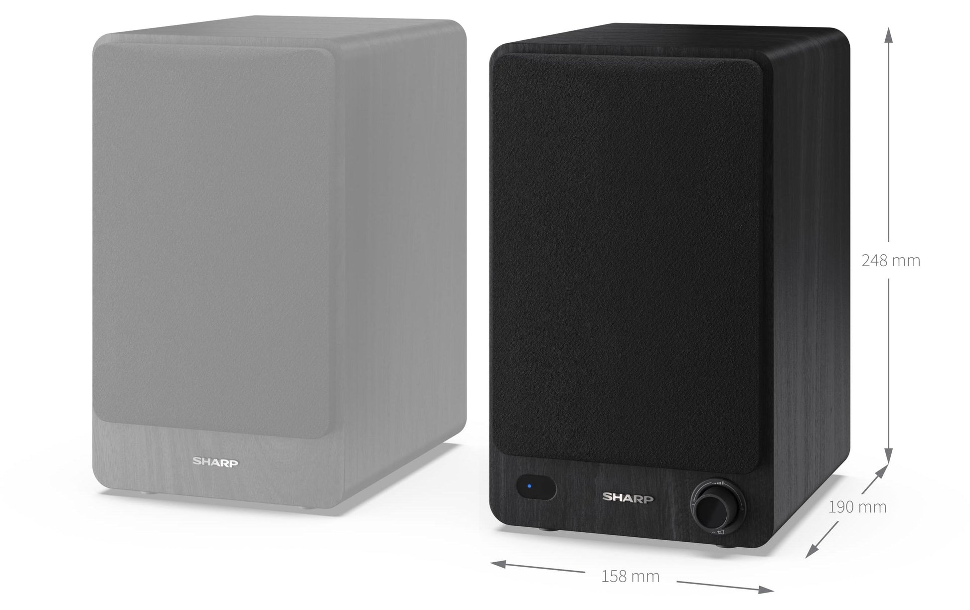 Sharp CP-SS30 – Aktiv-Regallautsprecher – Bluetooth 5.0, 60 W, RCA, 3,5 mm Klinke, Schwarz