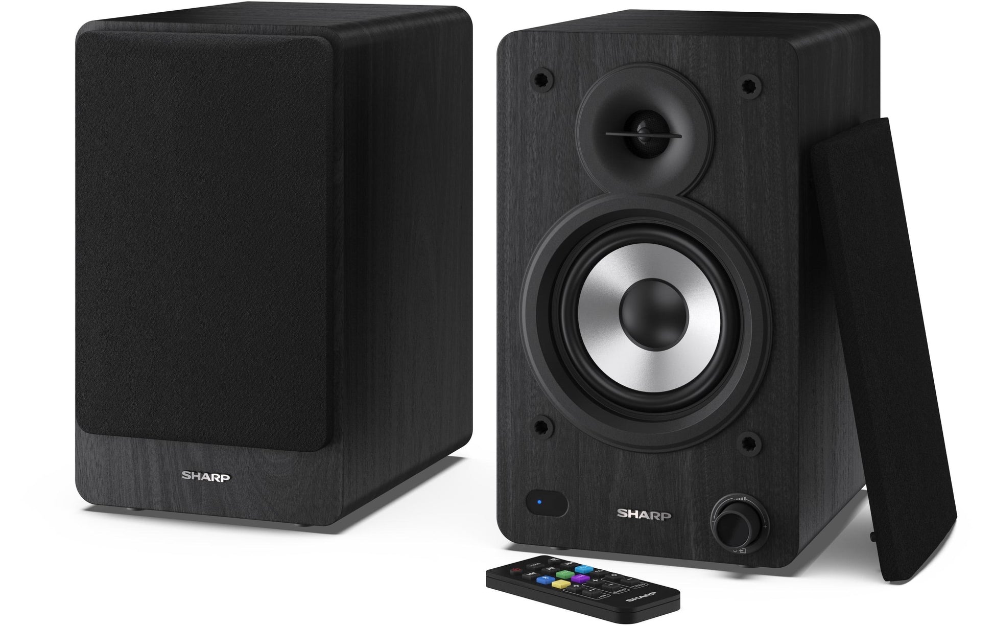 Sharp CP-SS30 – Aktiv-Regallautsprecher – Bluetooth 5.0, 60 W, RCA, 3,5 mm Klinke, Schwarz