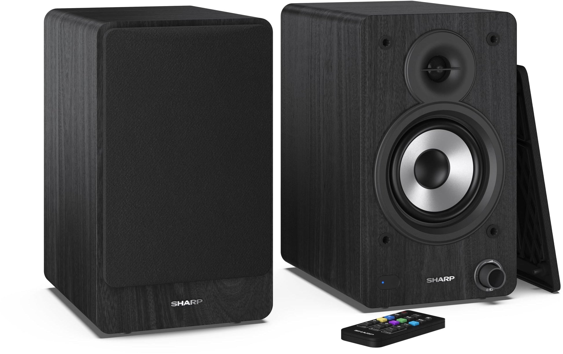 Sharp CP-SS30 – Aktiv-Regallautsprecher – Bluetooth 5.0, 60 W, RCA, 3,5 mm Klinke, Schwarz