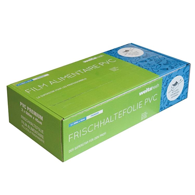 Weitafresh PVC-Frischhaltefolie, 45 cm × 500 m, 2 Rollen, 9,5 µm, Doppelbox mit Slider