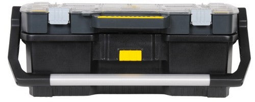 Stanley Werkzeugbox – mit Organizeraufsatz, abschliessbar, schwarz/transparent, B 670 × H 323 × T 251 mm