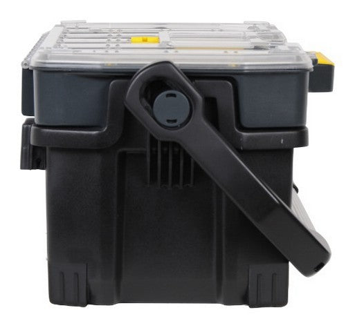 Stanley Werkzeugbox – mit Organizeraufsatz, abschliessbar, schwarz/transparent, B 670 × H 323 × T 251 mm