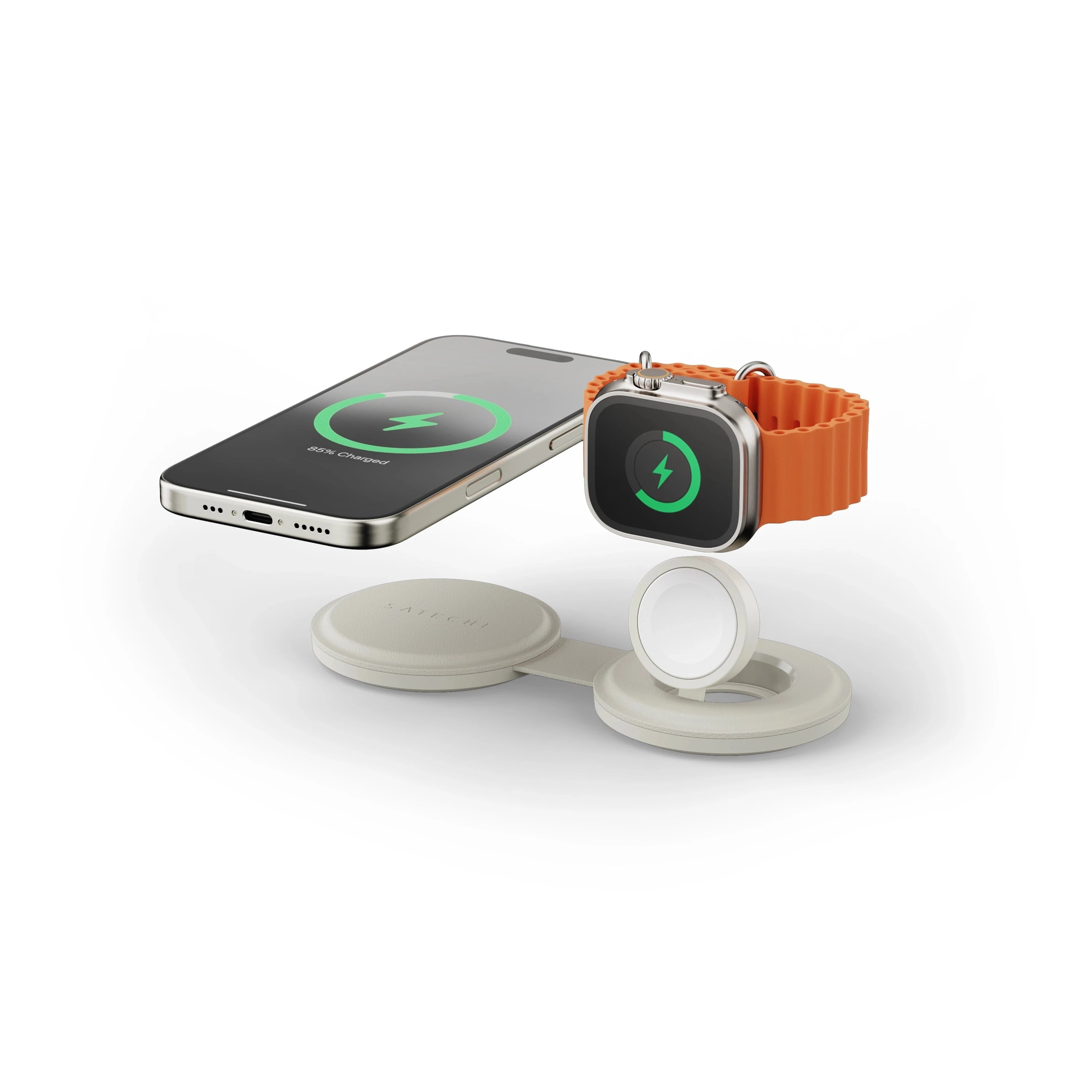 Satechi Kabelloses Ladegerät, MagSafe, 15 W, 2-in-1 – für Smartphone, Kopfhörer, Smartwatch – Weiss