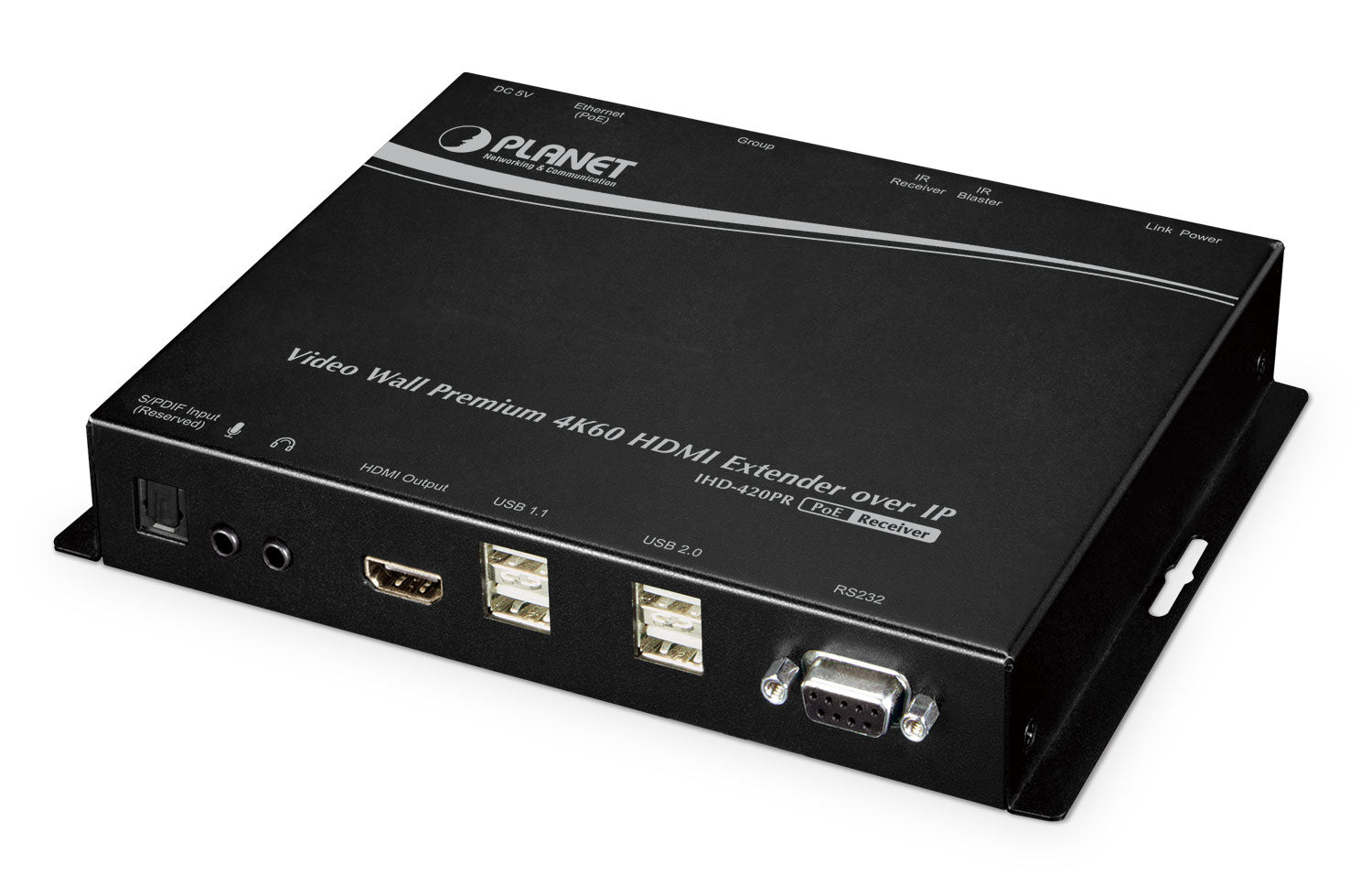 PLANET Video-Wall-Controller, über IP, 1× HDMI Out, 2× USB 2.0, 4K@60 Hz, PoE, Schwarz