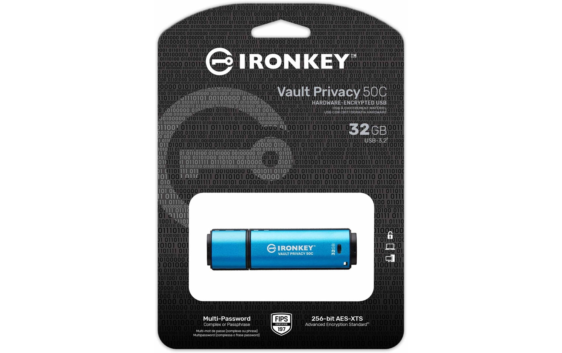 Kingston Technology Kingston IronKey Vault P50C USB-Stick – 32 GB, USB-C, AES-256, FIPS 197