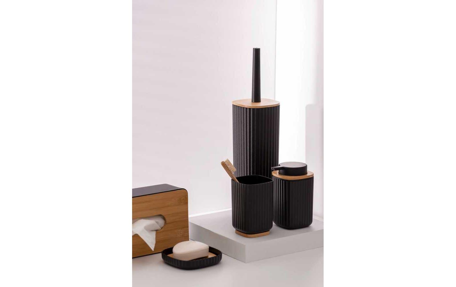 WENKO Kosmetiktuchbox Rotello – 24×7,5 cm, Bambus/Kunststoff, Schwarz
