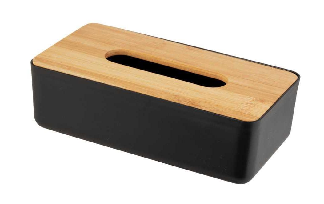 WENKO Kosmetiktuchbox Rotello – 24×7,5 cm, Bambus/Kunststoff, Schwarz