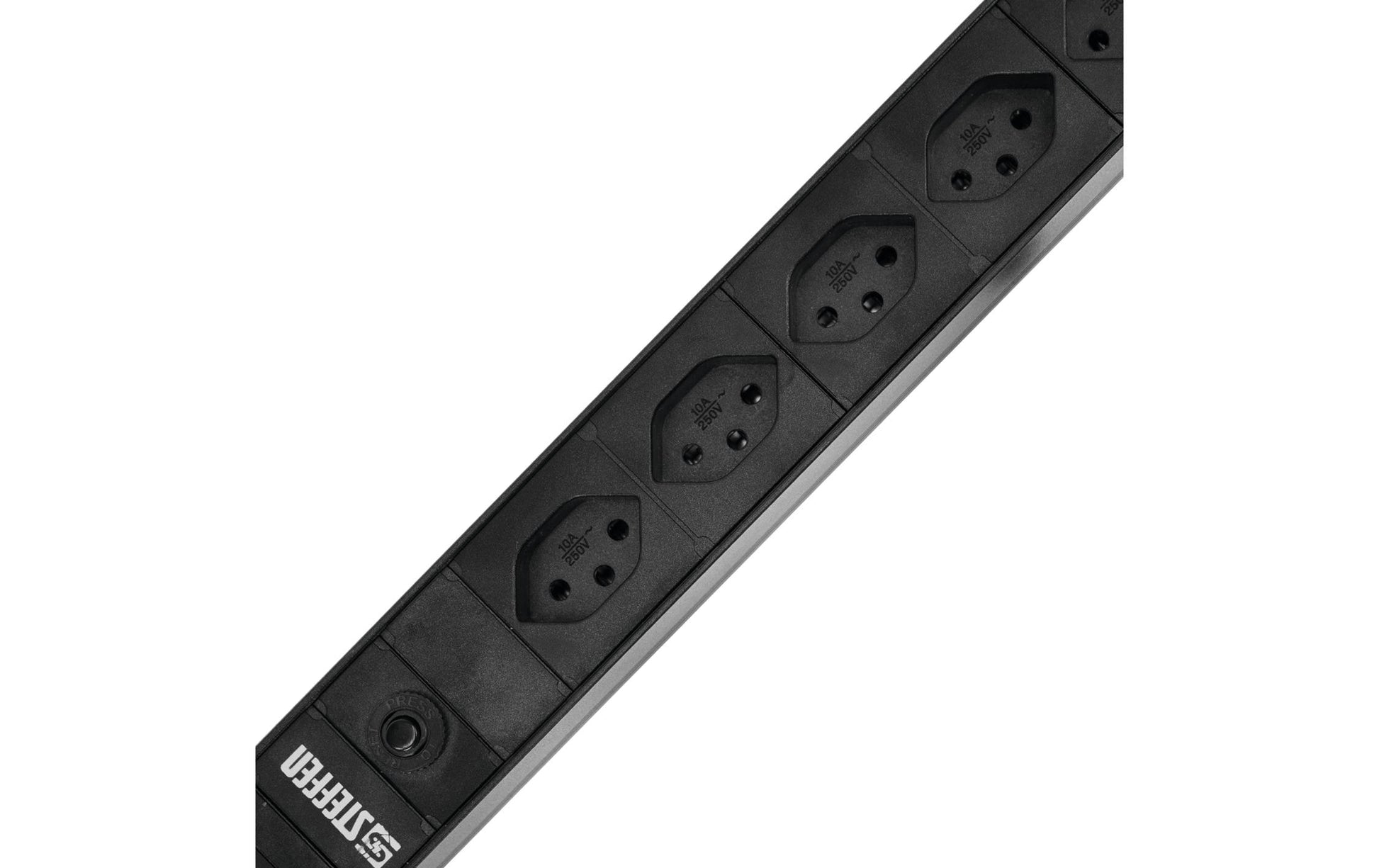 Steffen ALU Modular – Steckdosenleiste, 8× T13, 3 m, Stecker T12, IP20, mit Rackhalter, Überlastschutz