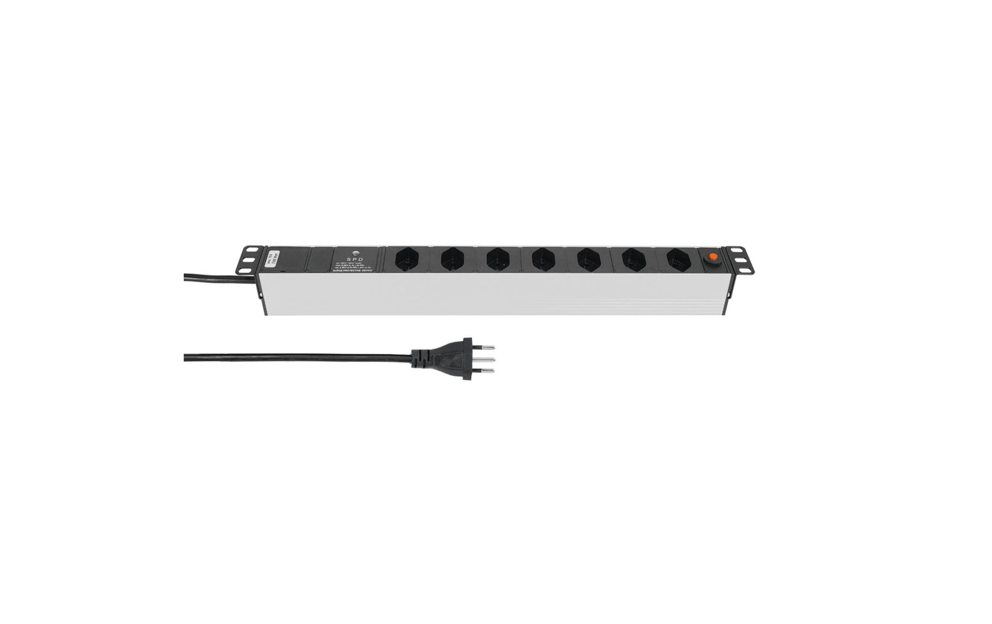 Steffen ALU Modular Steckdosenleiste, 7×T13, 3 m, IP20, Eingangsstecker T12, Überspannungsschutz – Silber