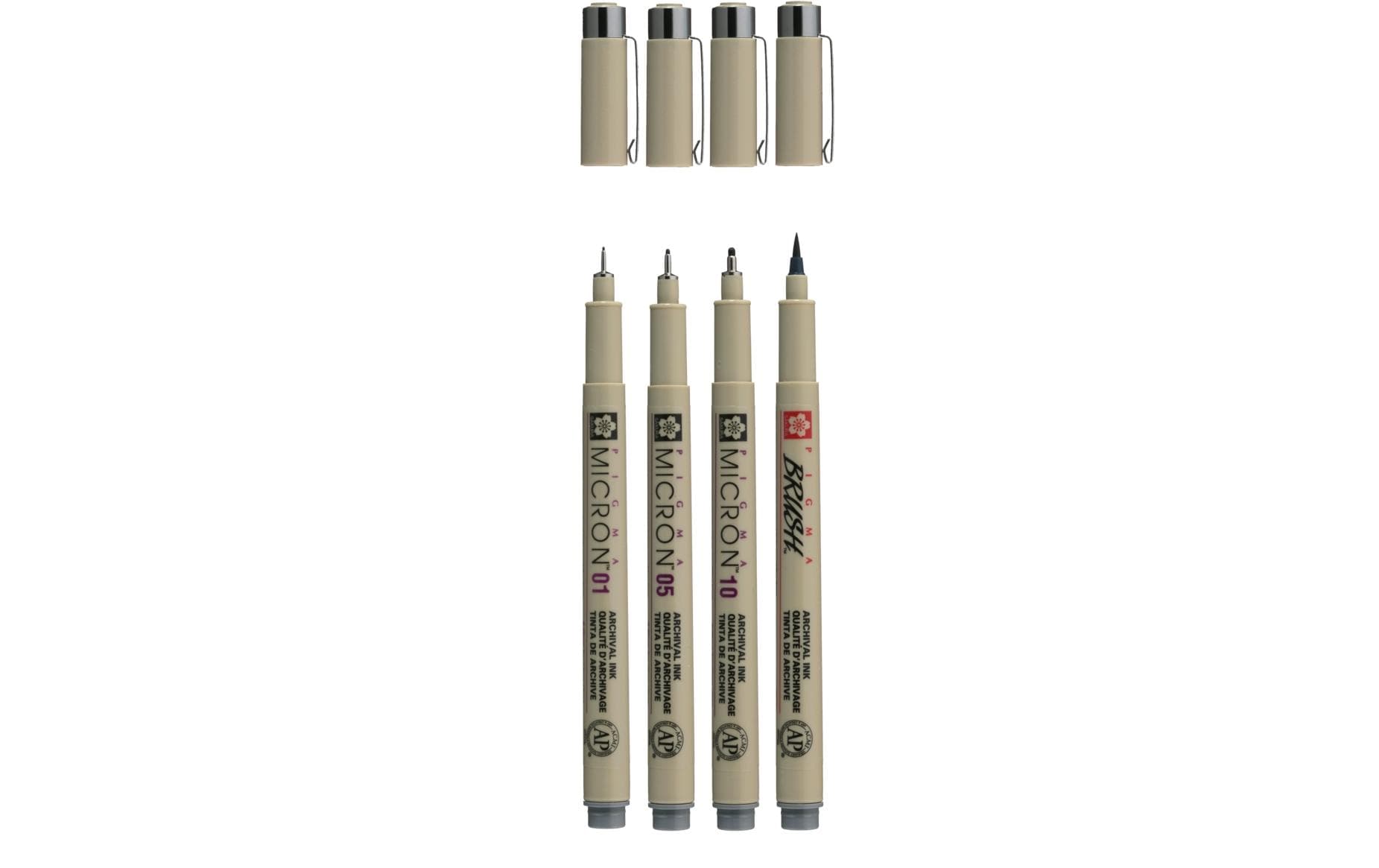 Sakura Pigma Micron Fineliner Set – 4 Stk., 0,45–0,6 mm, grau, wasserfest