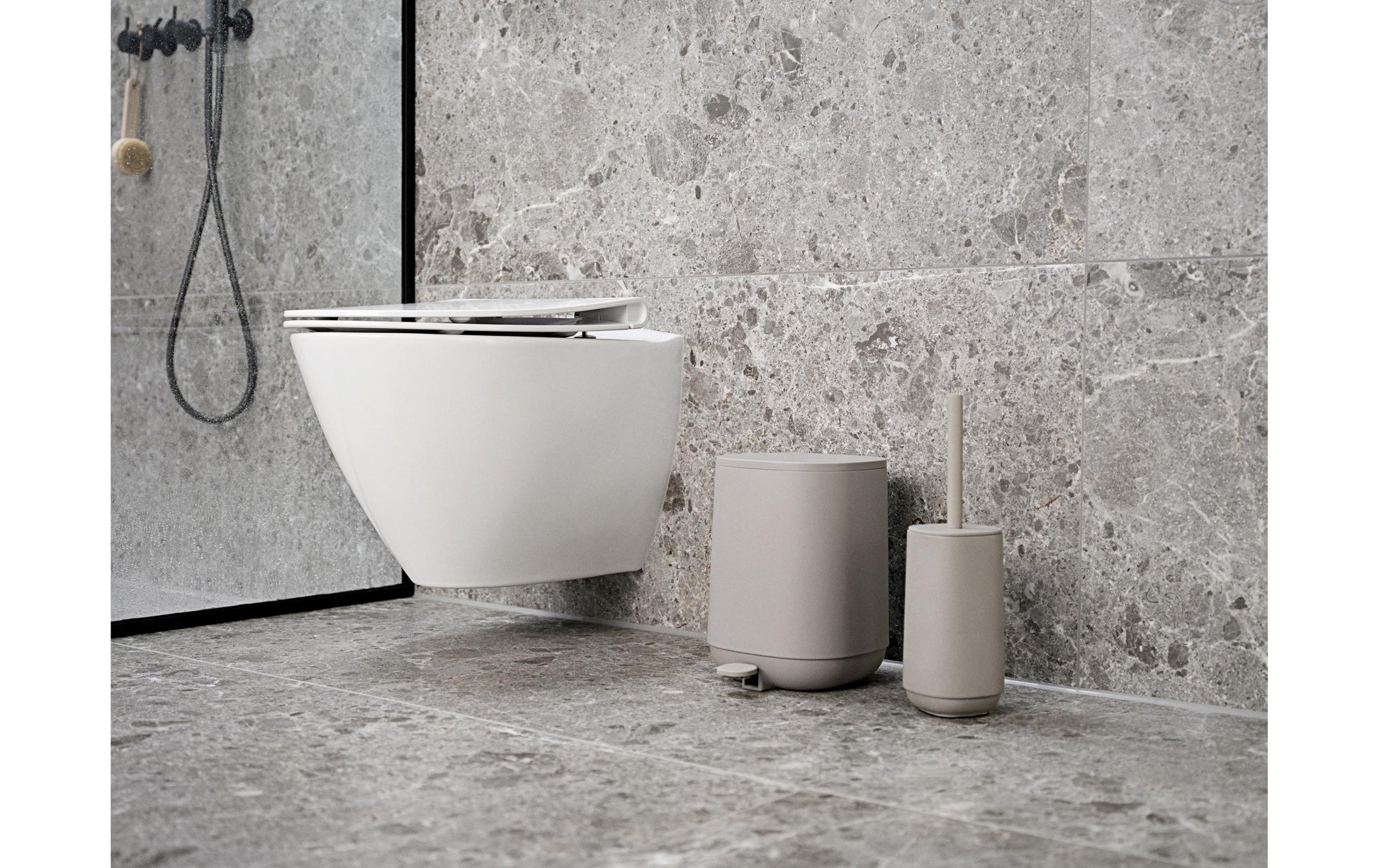 Zone Denmark Tisch-Abfallbehälter Time – 3 l – Kunststoff, Betonfarbe – Ø 208 × H 275 mm