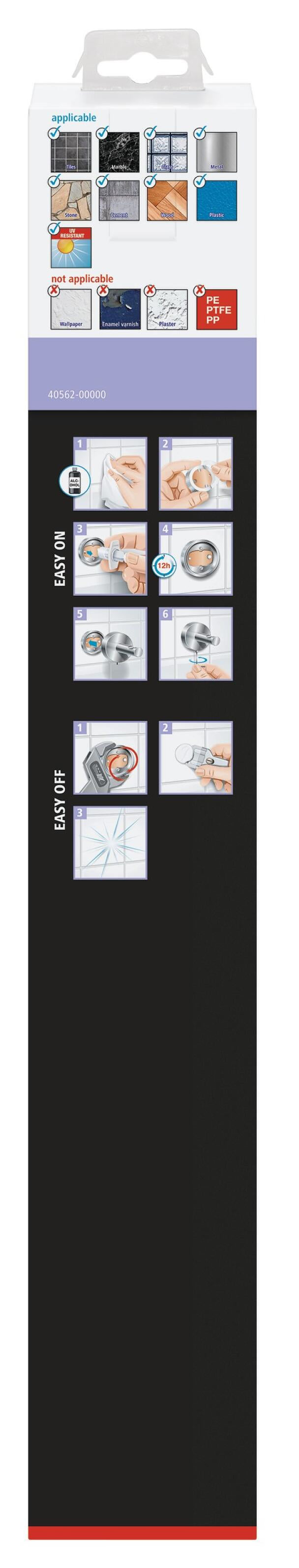 TESA Doppelter Handtuchhalter – 5×45,6×8,4 cm, Metall, 2 kg, Klebestreifen, Schwarz matt