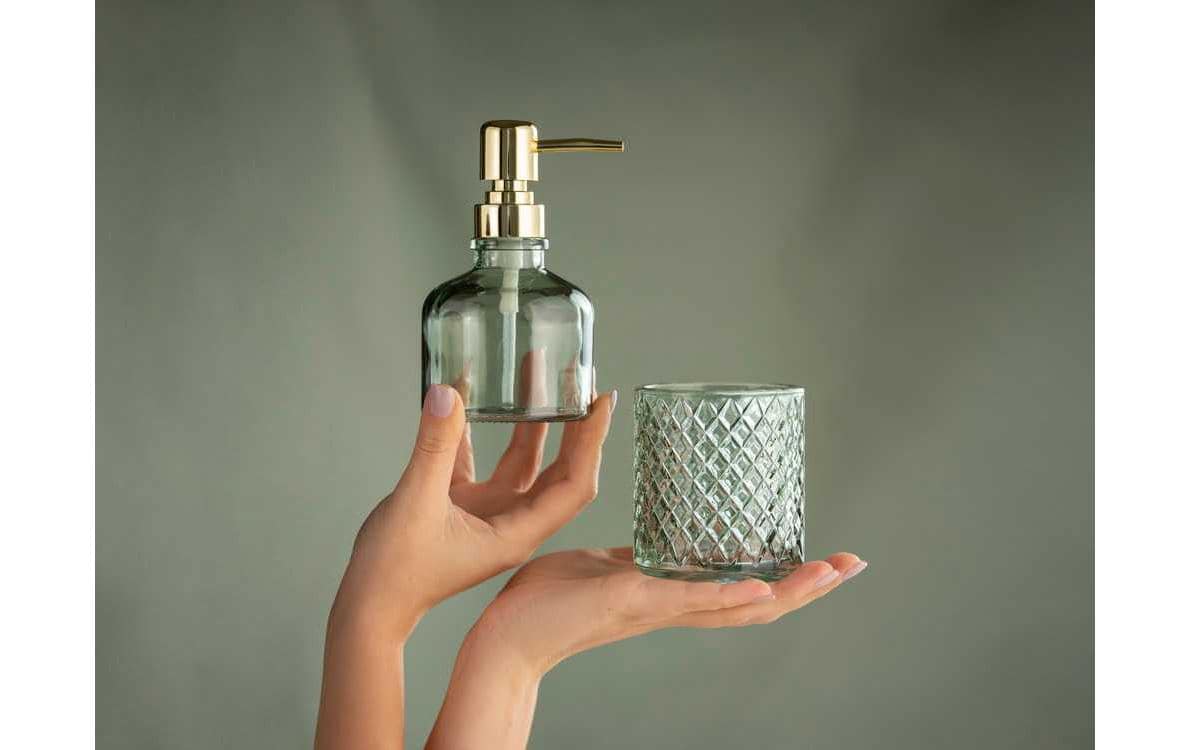 WENKO Zahnbürstenhalter Atessa – 7,5×7,5×10 cm, Glas, Mint