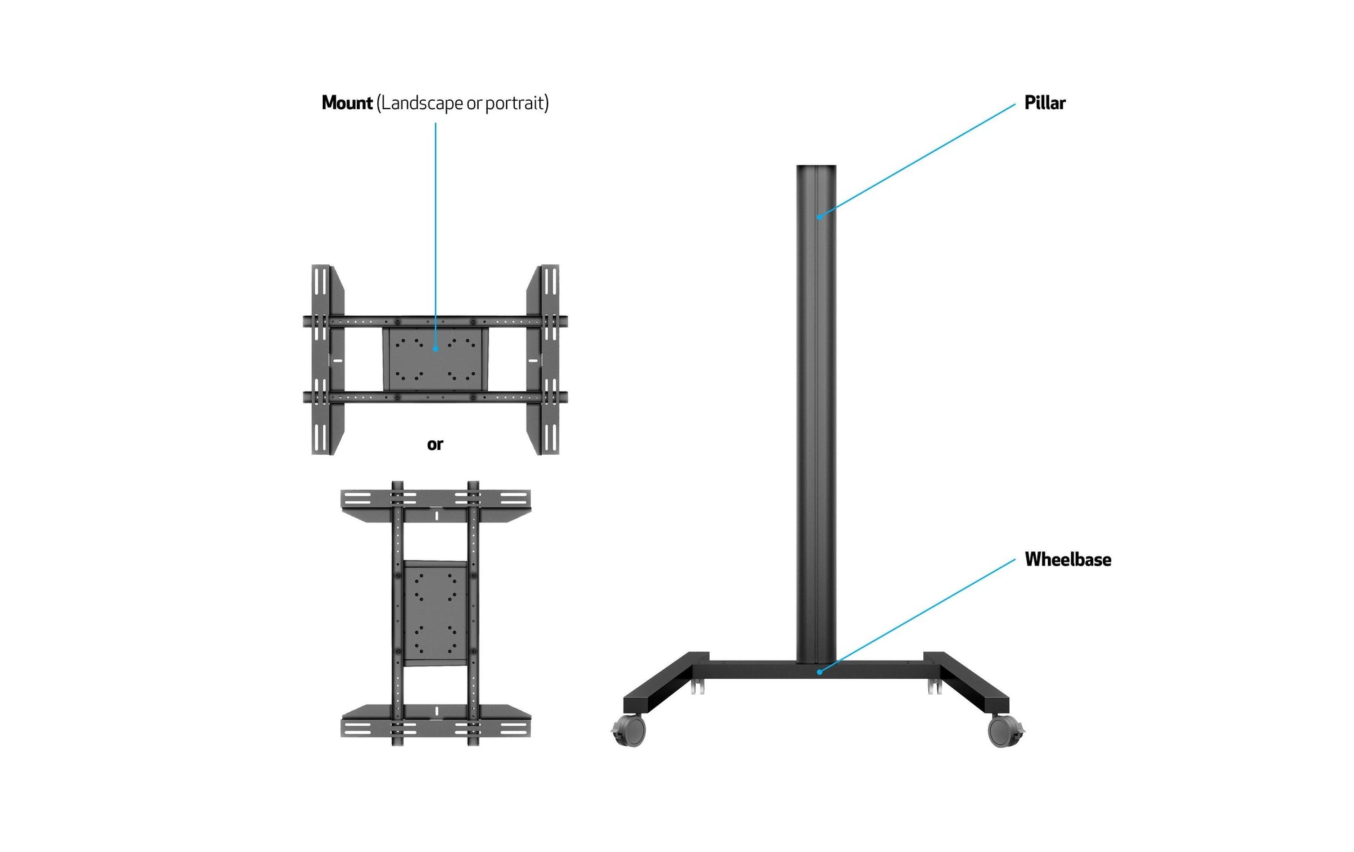 Multibrackets 180 S – Displayständer, fix, höhenverstellbar, für 44", VESA 75×75, bis 50 kg, schwarz