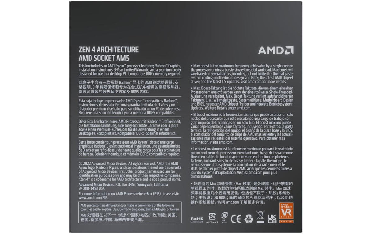 AMD Ryzen 5 7600 – Sockel AM5, 6 Kerne/12 Threads, Box mit Kühler