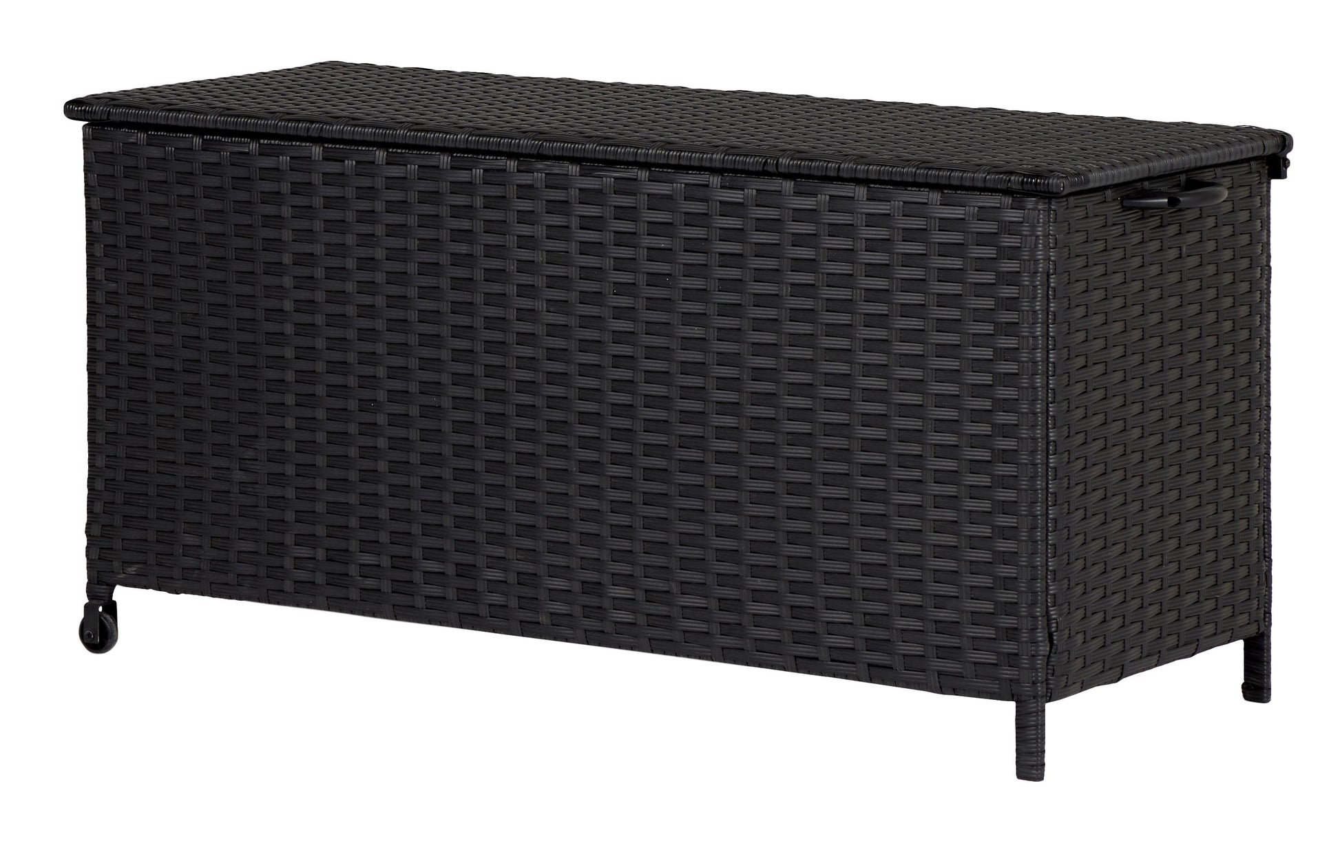 Cocon Aufbewahrungsbox 260 l – Rattan/Metall/PE/PP – Schwarz – mit Rollen – 1330 × 630 × 450 mm