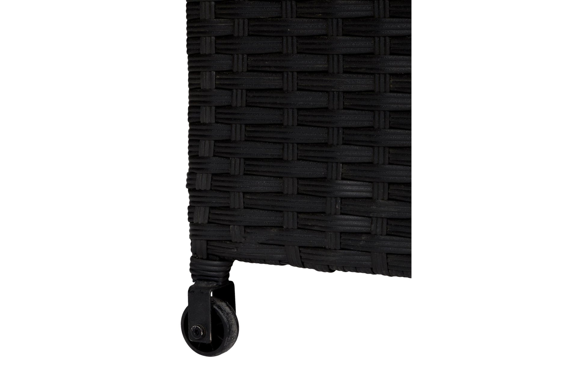 Cocon Aufbewahrungsbox 260 l – Rattan/Metall/PE/PP – Schwarz – mit Rollen – 1330 × 630 × 450 mm