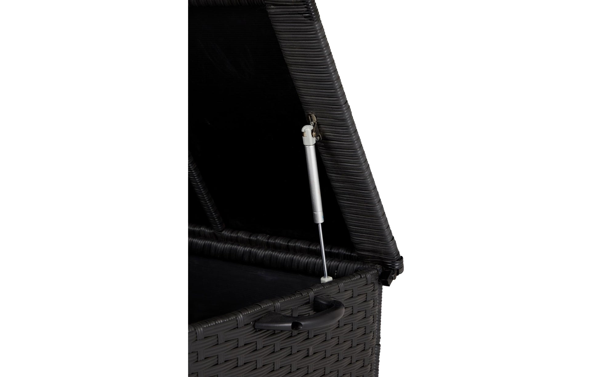 Cocon Aufbewahrungsbox 260 l – Rattan/Metall/PE/PP – Schwarz – mit Rollen – 1330 × 630 × 450 mm