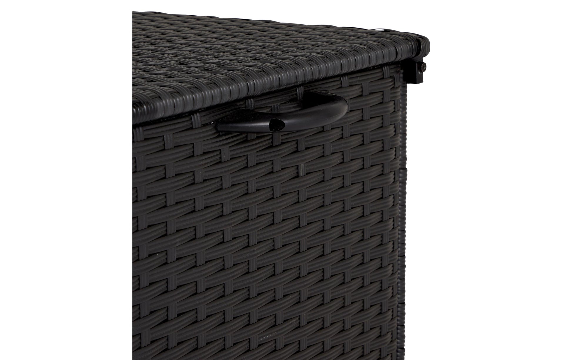 Cocon Aufbewahrungsbox 260 l – Rattan/Metall/PE/PP – Schwarz – mit Rollen – 1330 × 630 × 450 mm