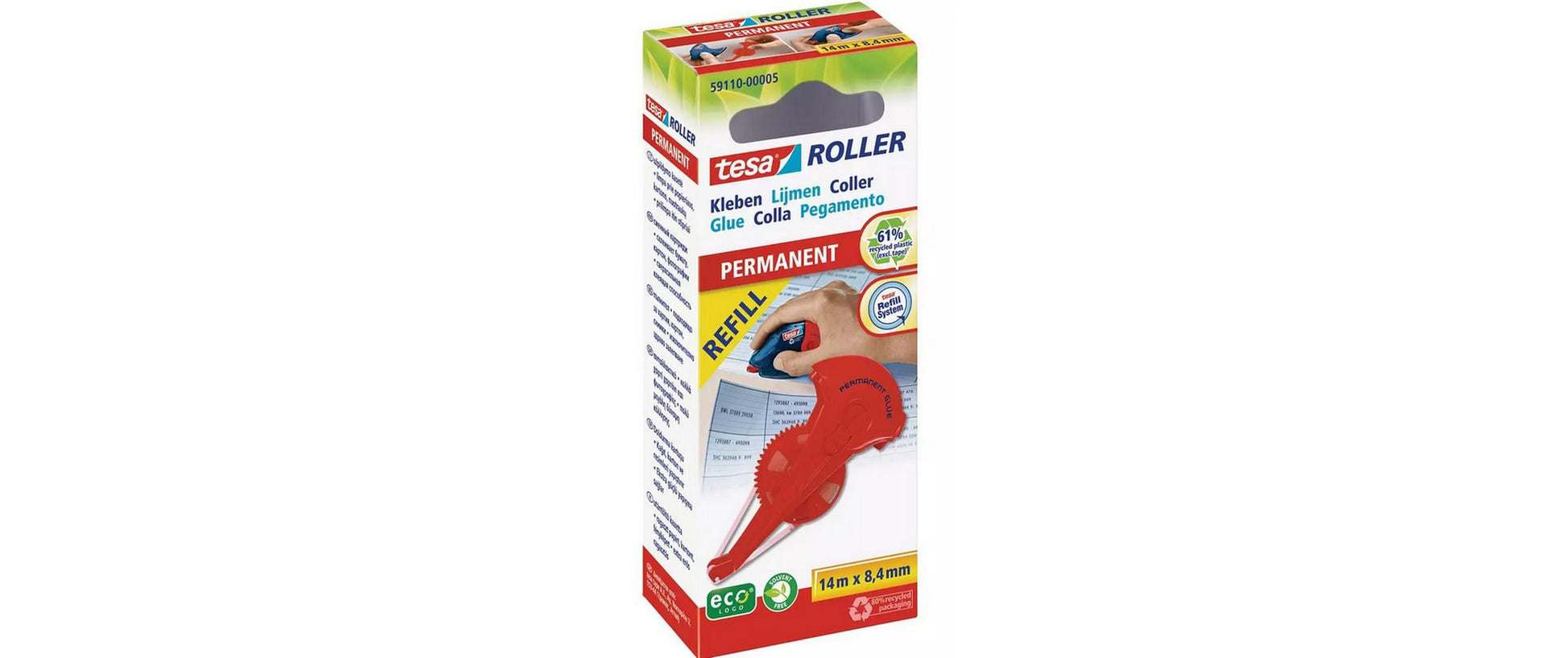 Tesa Kleberoller-Nachfüllkassette – 8,4 mm × 14 m, 5 Stk., rot