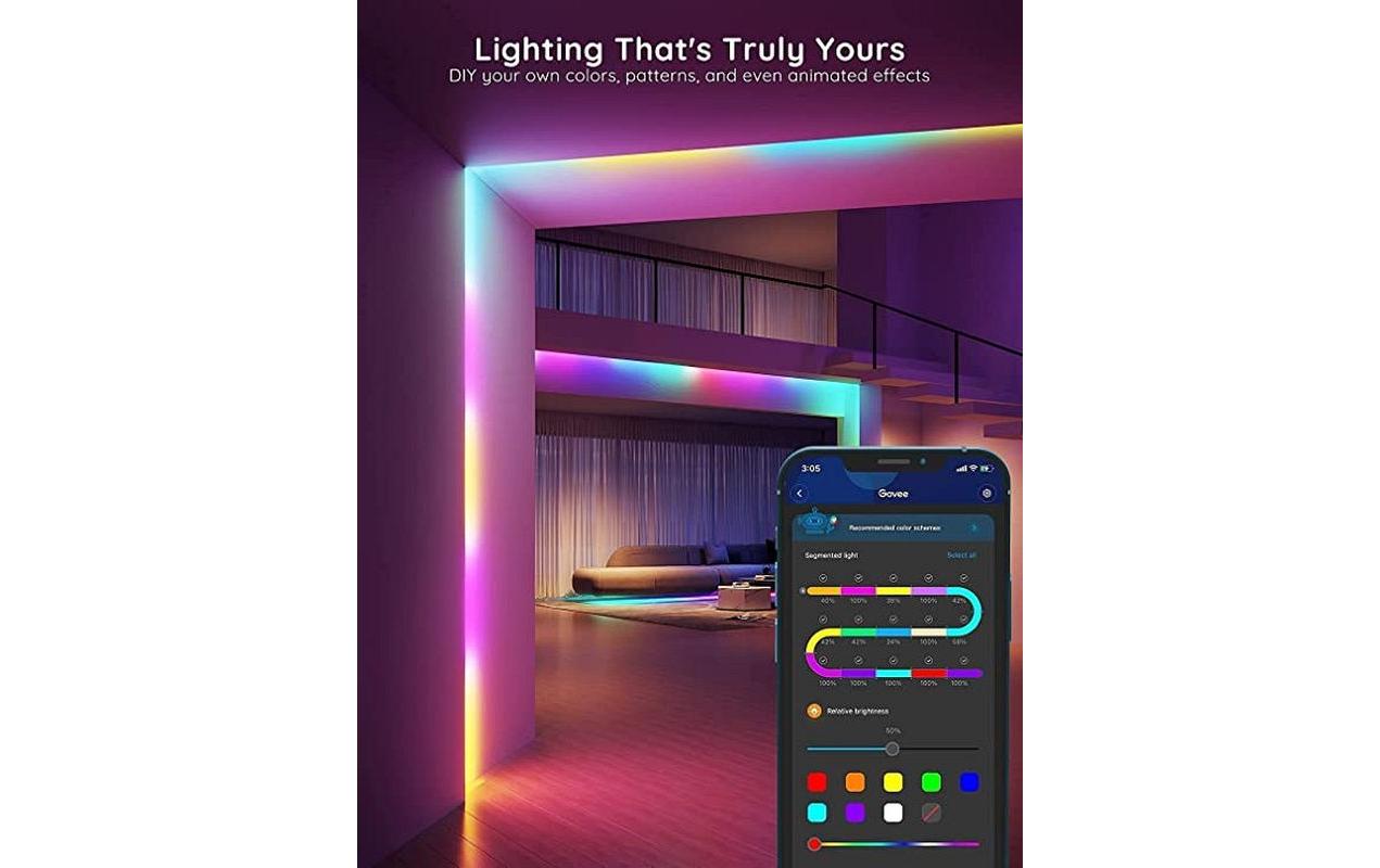 Govee LED-Strip H618A – 5 m, 44 lm, 12 W, RGBIC, WiFi/BT, für Alexa/Google, weiss, Musikmodus