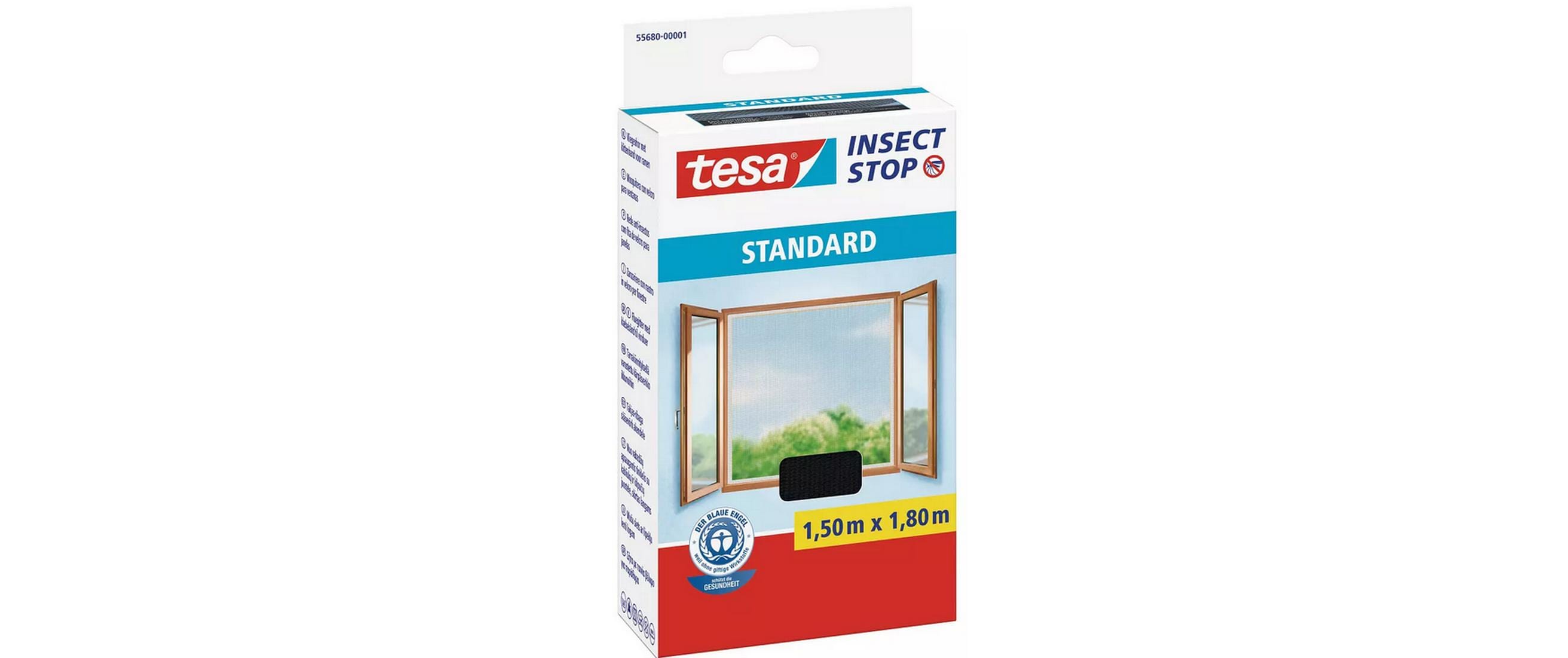 Tesa Fenster-Fliegengitter – 150 × 180 cm – Anthrazit – 2 Stk. – für Fluginsekten