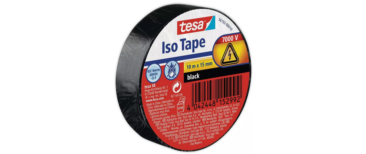 TESA 56192 Elektro-Isolierband – 15 mm × 10 m, schwarz, PVC, isolierend, 5 Stück